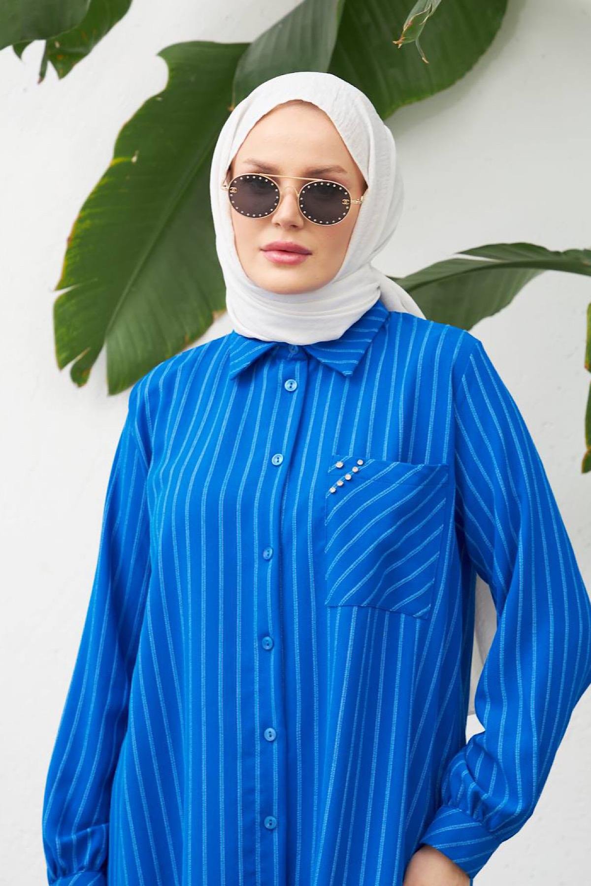 Cebi taşlı Tunik mavi
