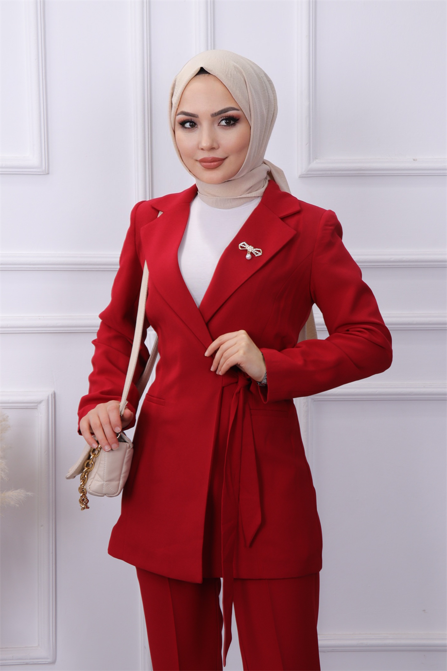 Ceketli takım bordo