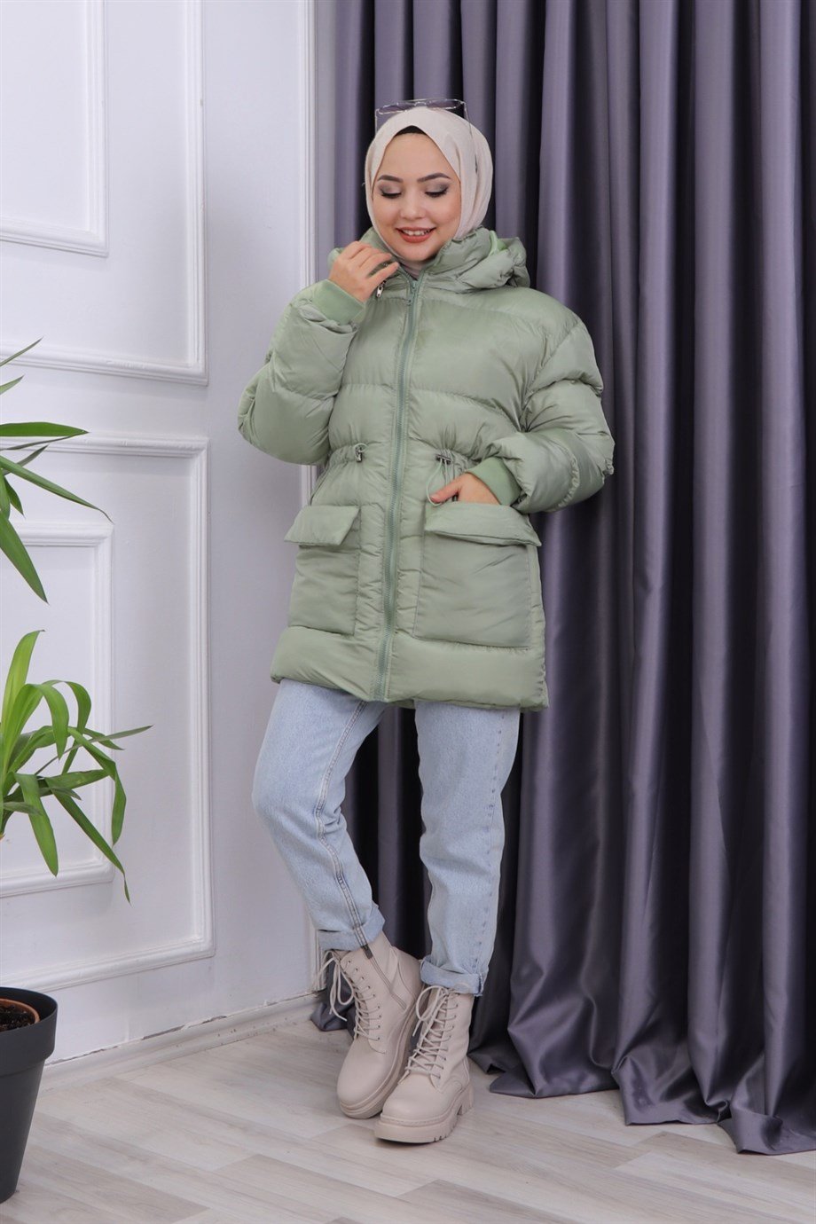 CEP DETAYLI ŞİŞME MONT MİNT YEŞİLİ