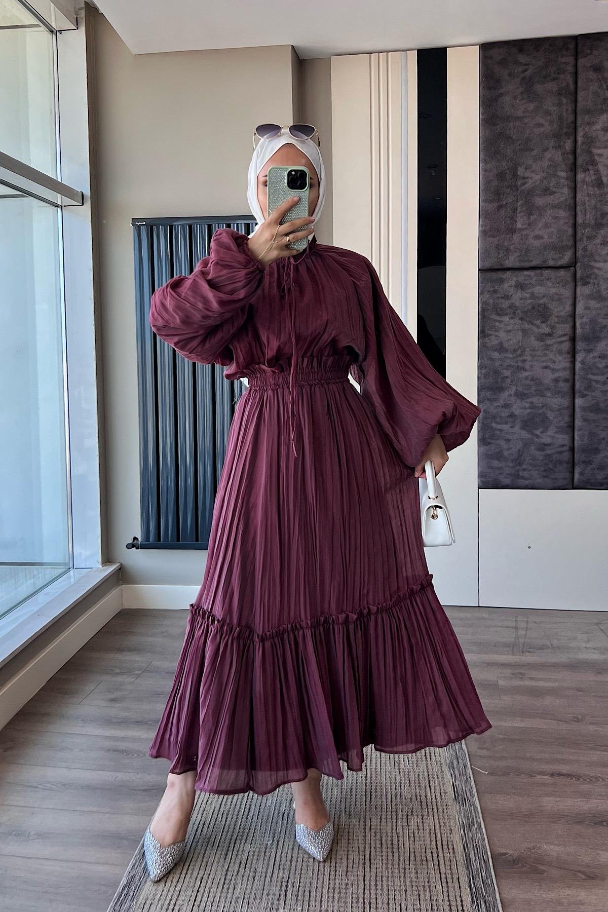 Kraşlı Vual Etekli Takım BordoDubaiShowroomTAKIM02326-BRD