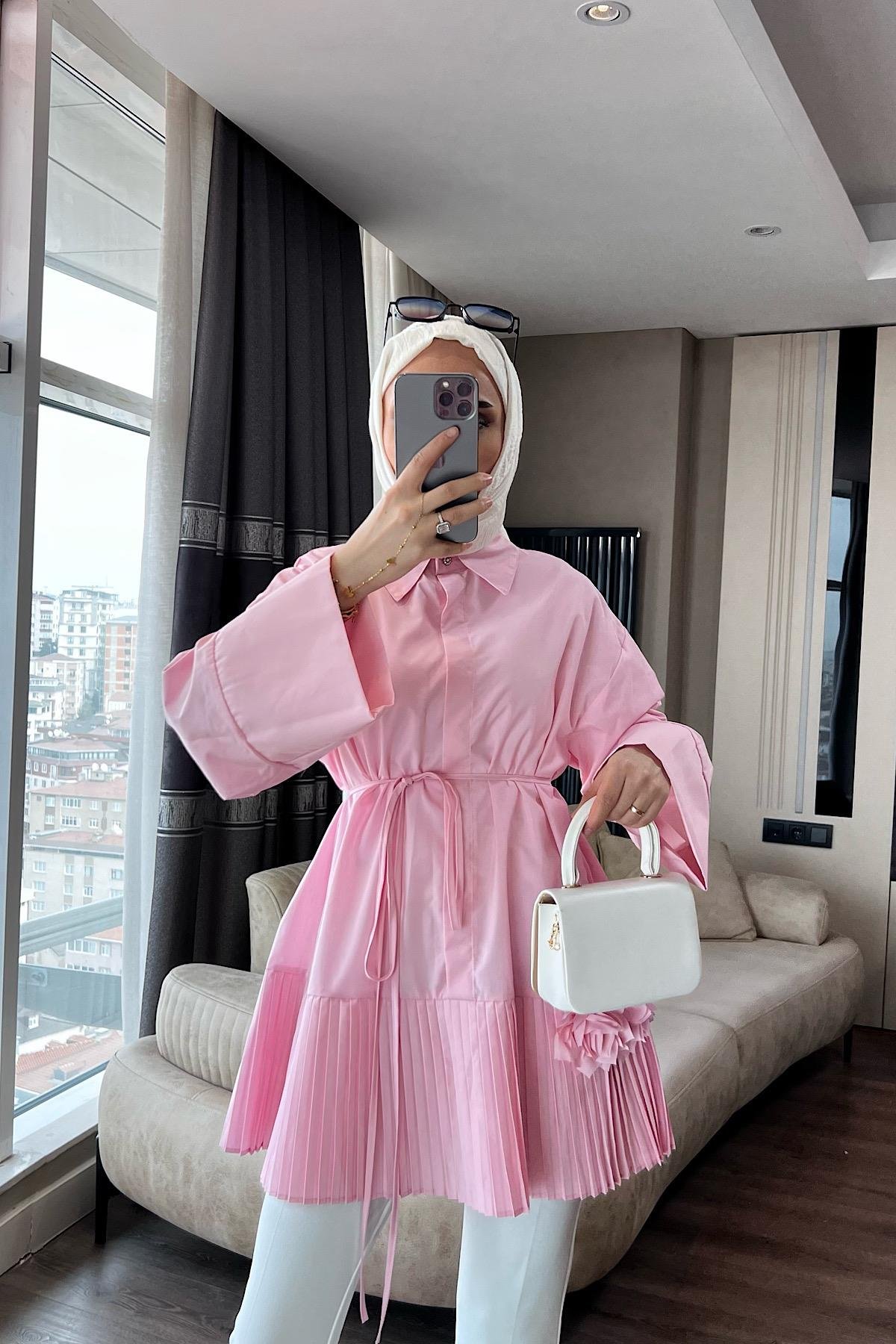 Çiçek Detaylı Gömlek Pembe