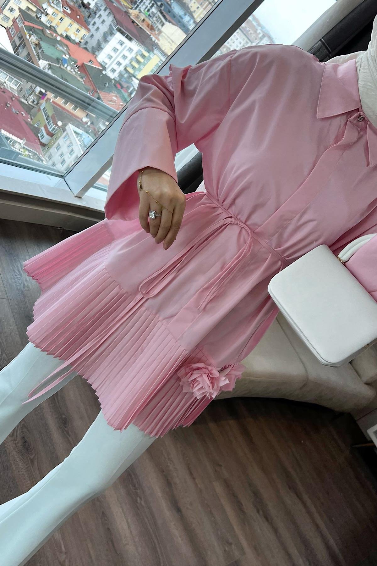 Çiçek Detaylı Gömlek Pembe