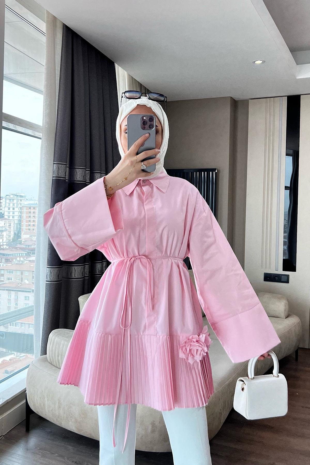 Çiçek Detaylı Gömlek Pembe