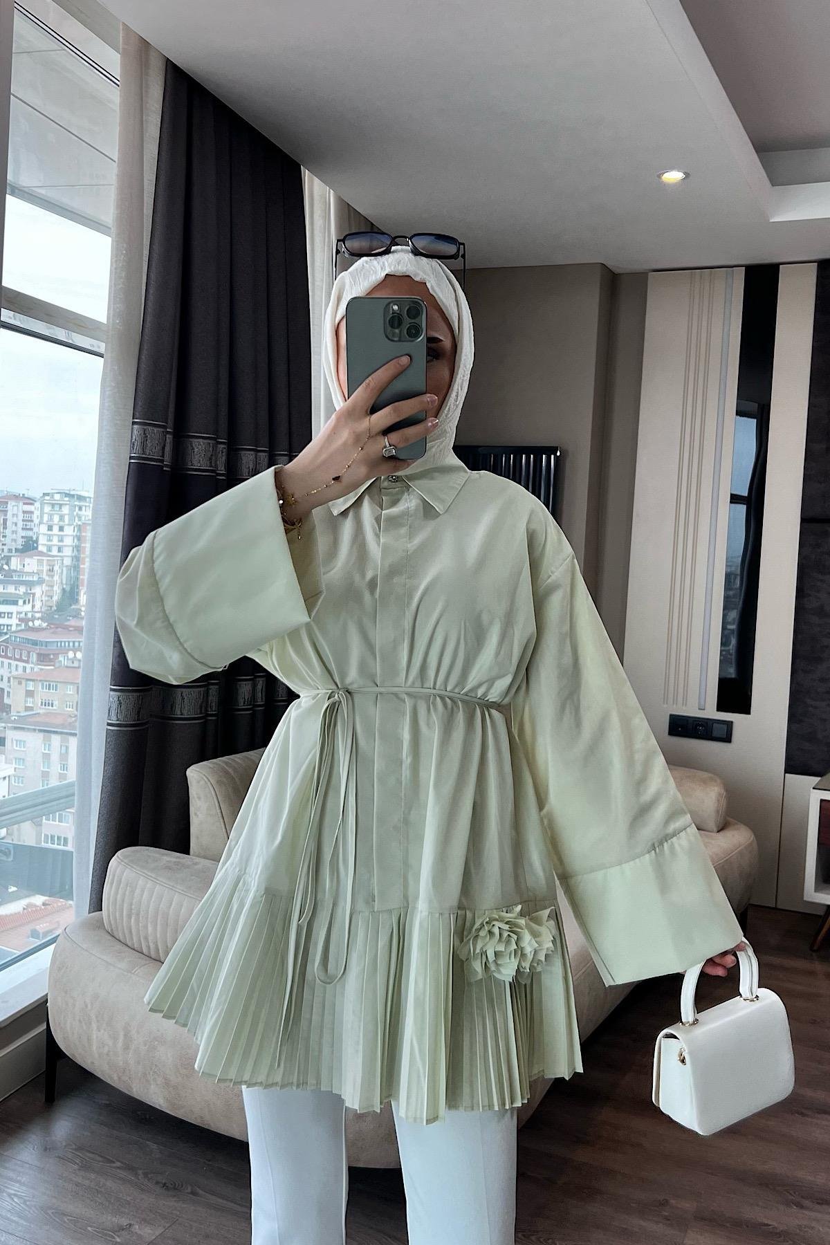 Çiçek Detaylı Gömlek Yeşil