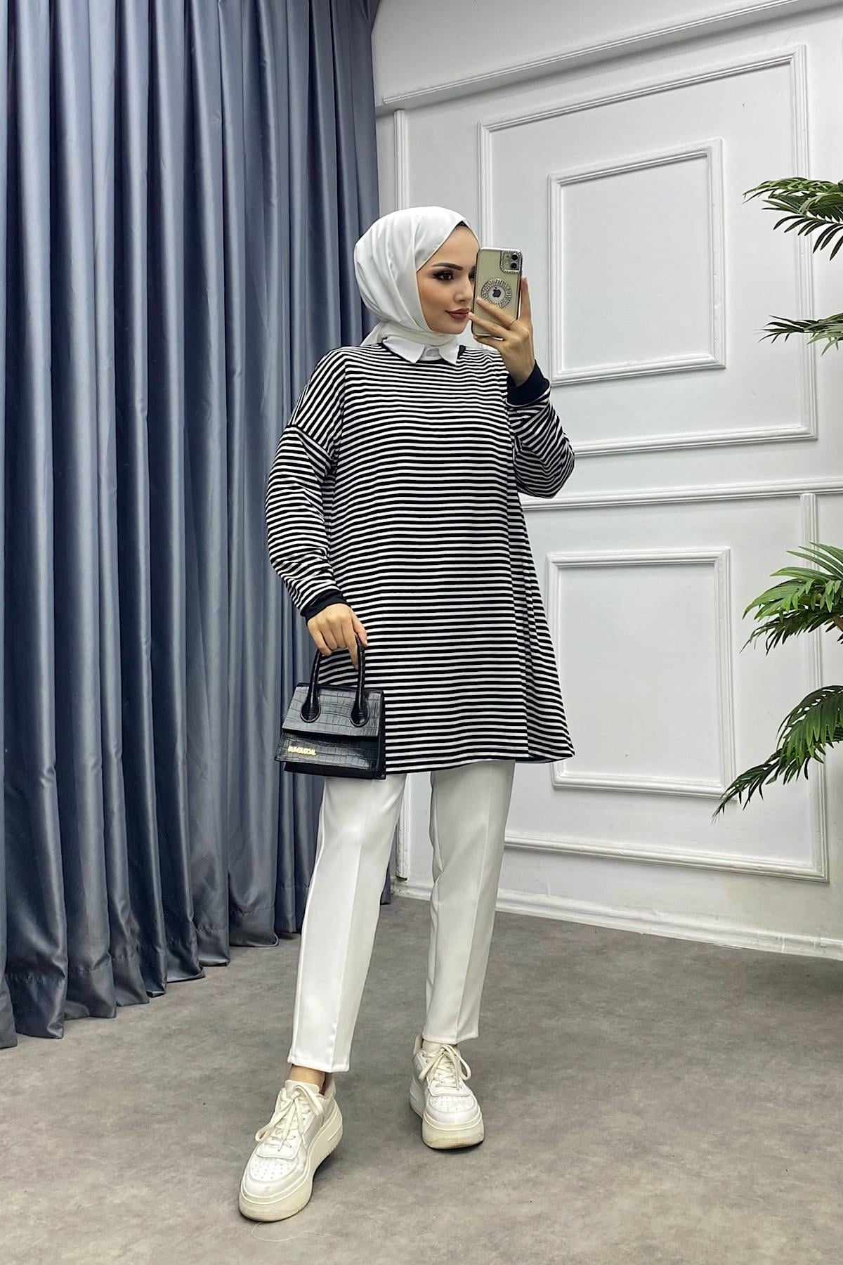 Çizgili sweat siyah 