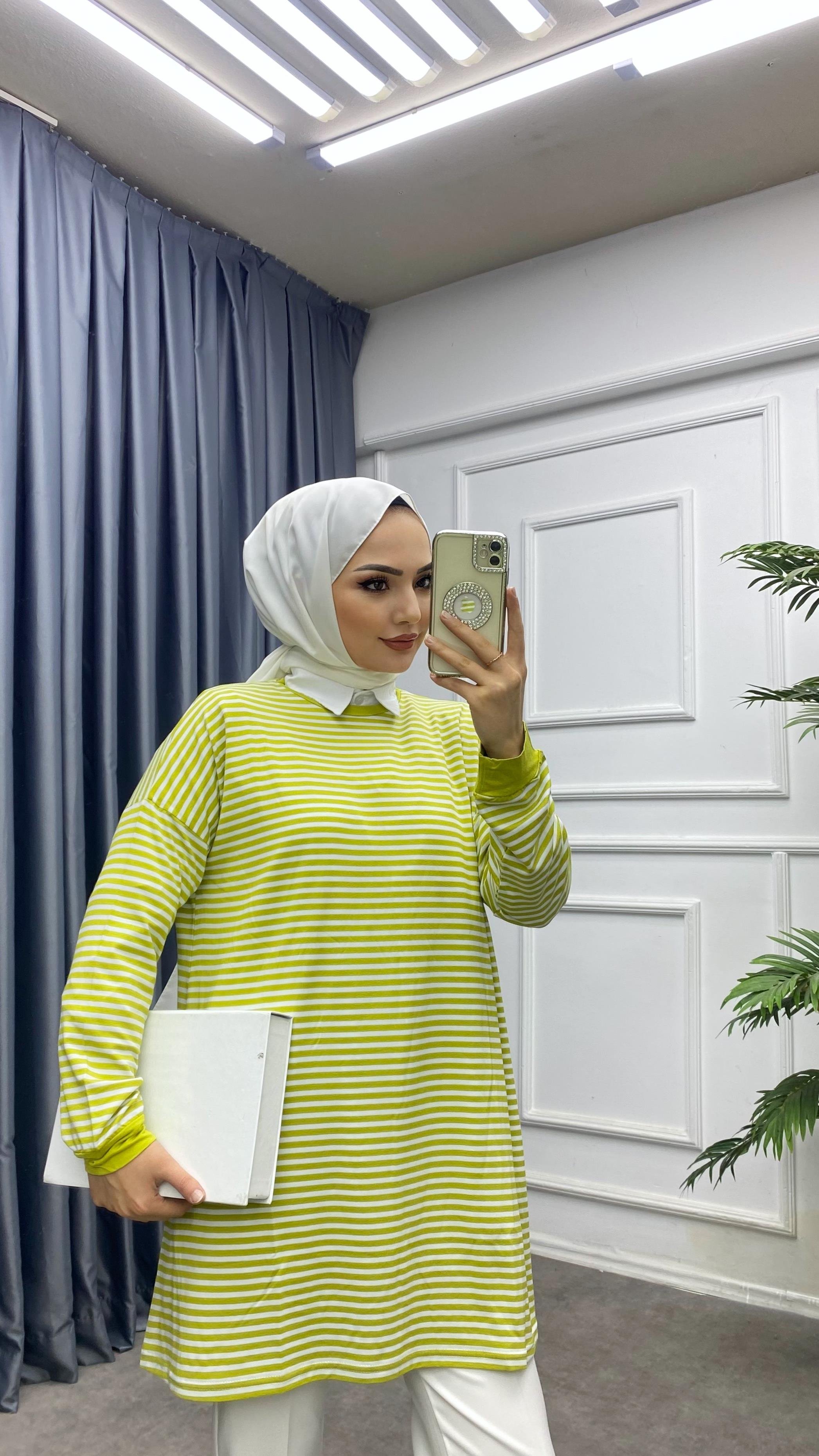 Çizgili sweat Yağ Yeşili