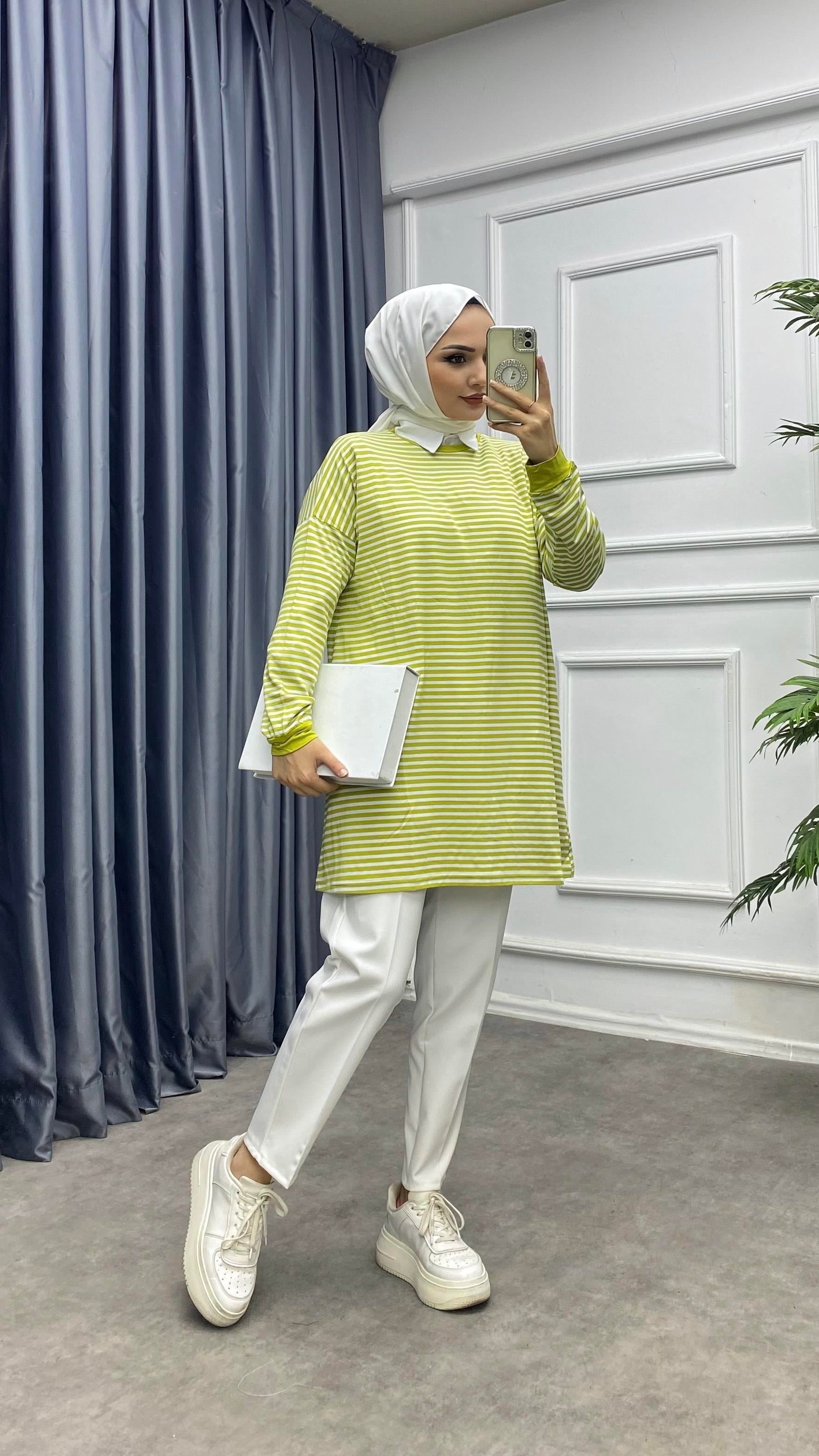Çizgili sweat Yağ Yeşili