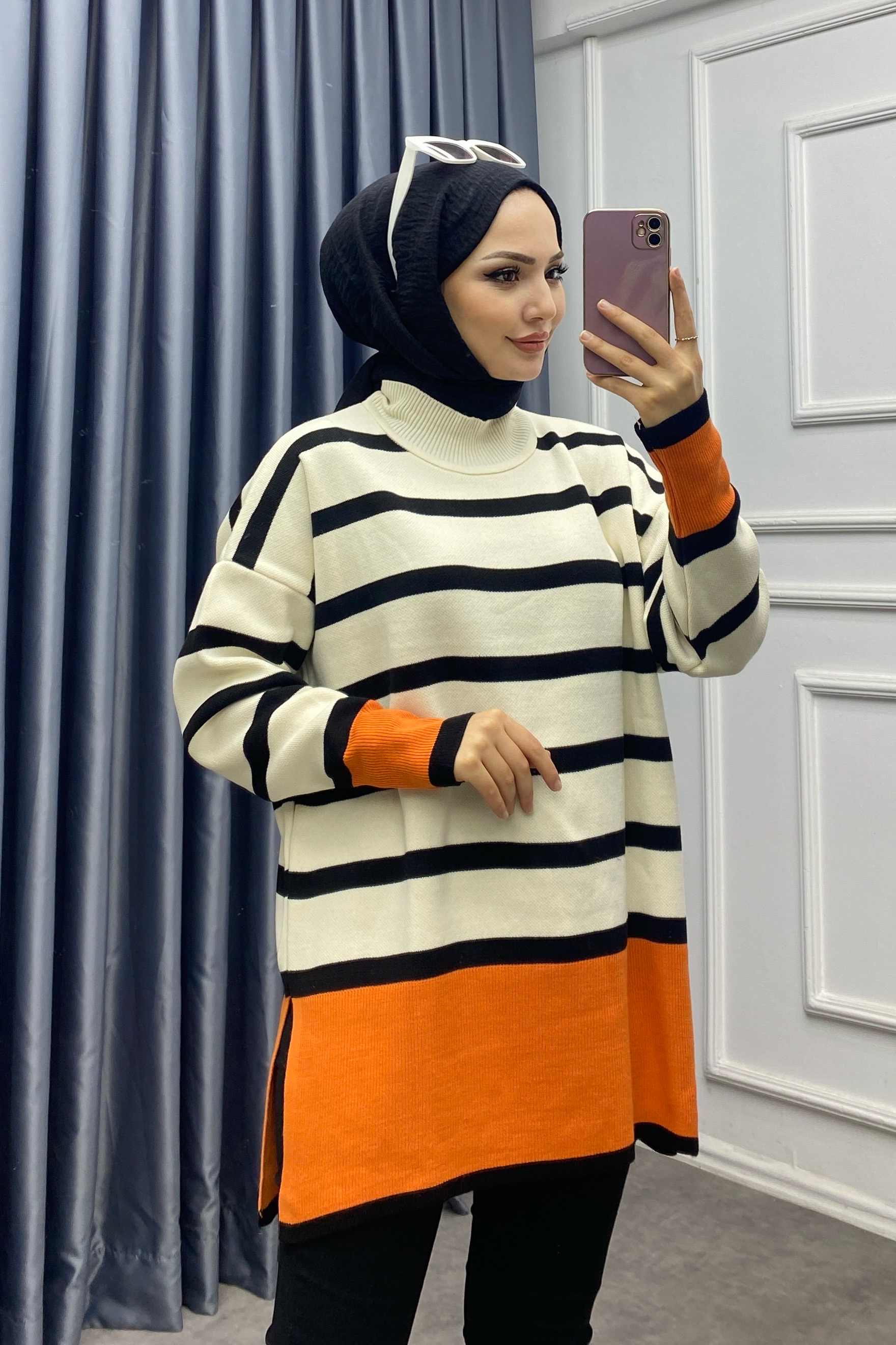 Çizgili triko tunik