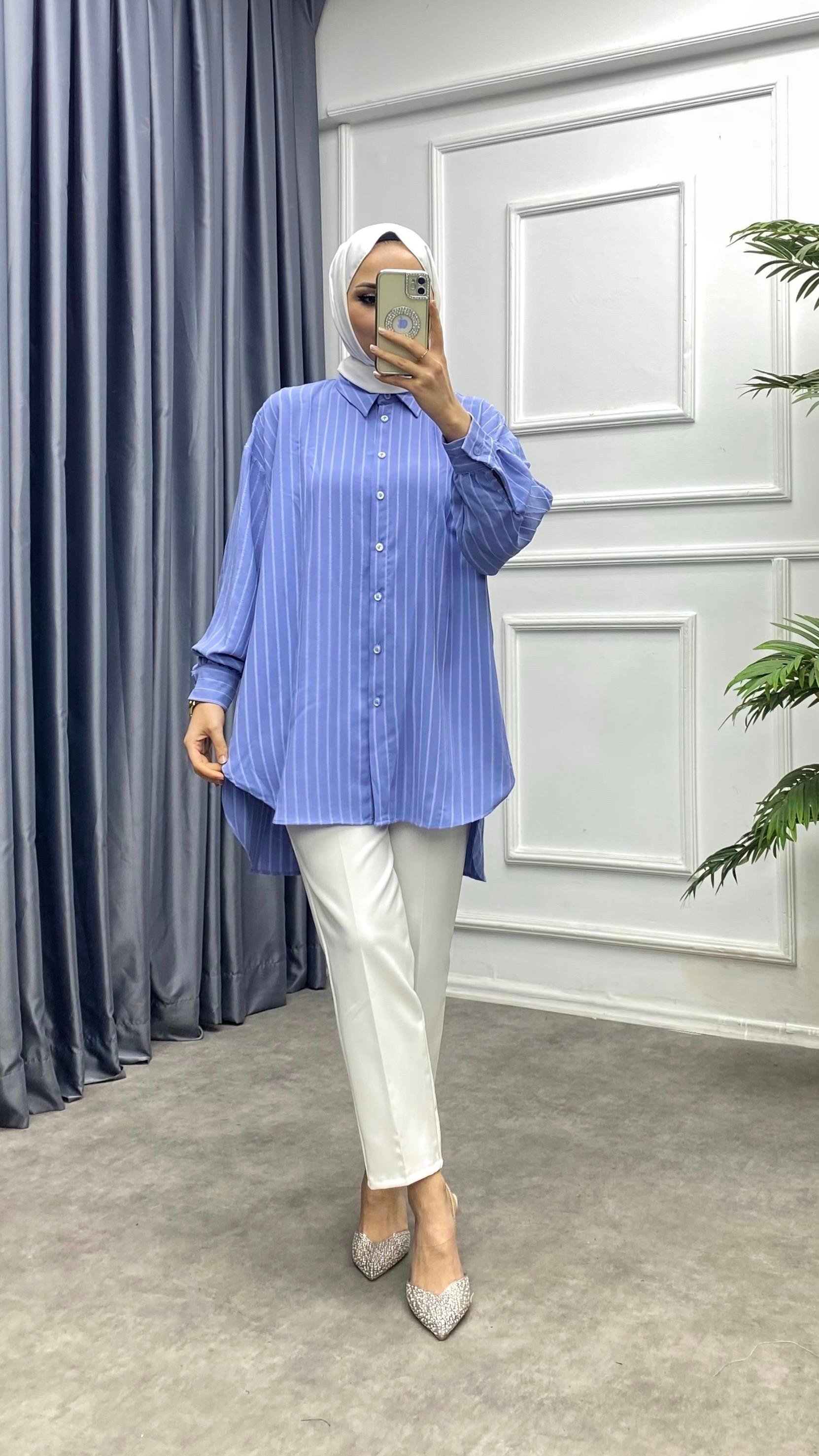 Çizgili tunik bebe mavisi