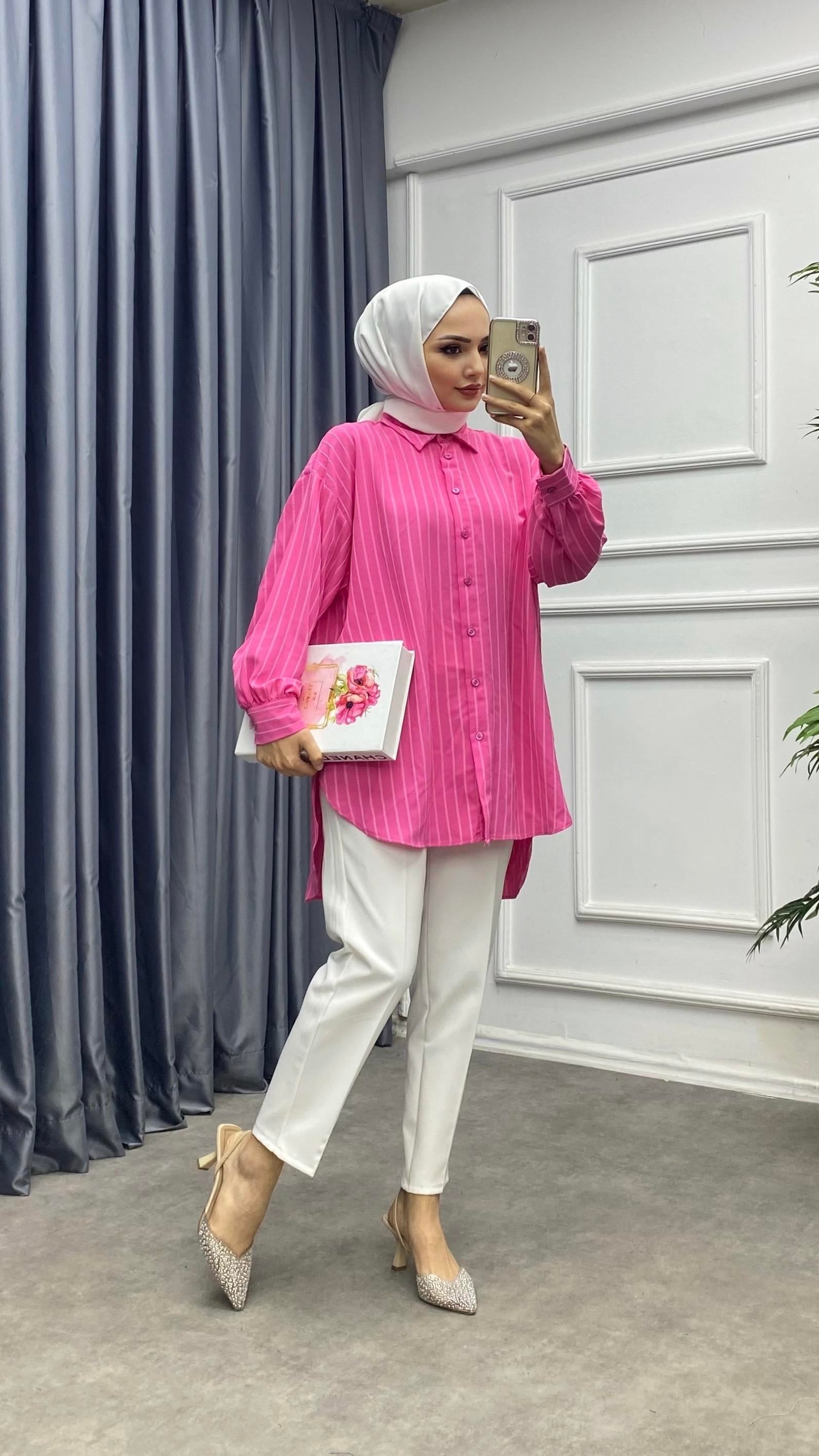 Çizgili tunik Pembe