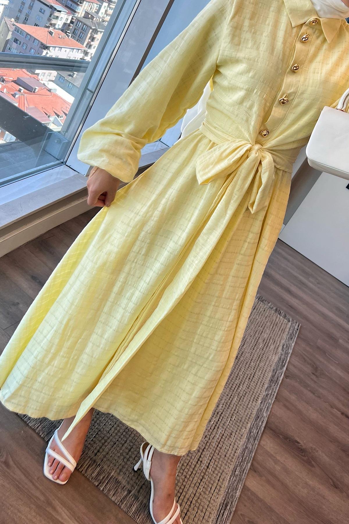 Gold Düğme Detaylı İkili Takım SarıDubaiShowroomTAKIM07557