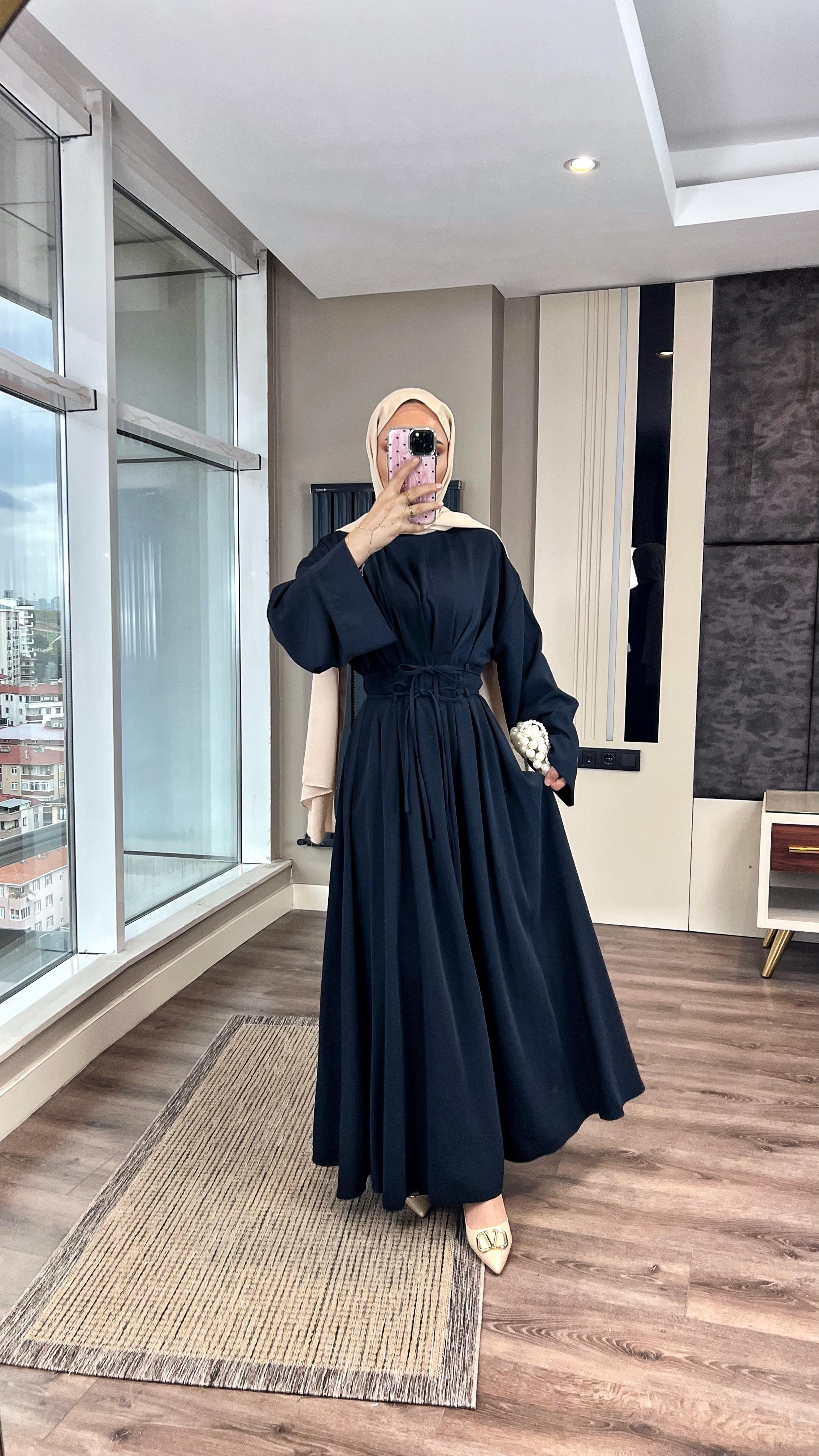 Beli İpli Elbise LacivertDubaiShowroomELBİSELER05005