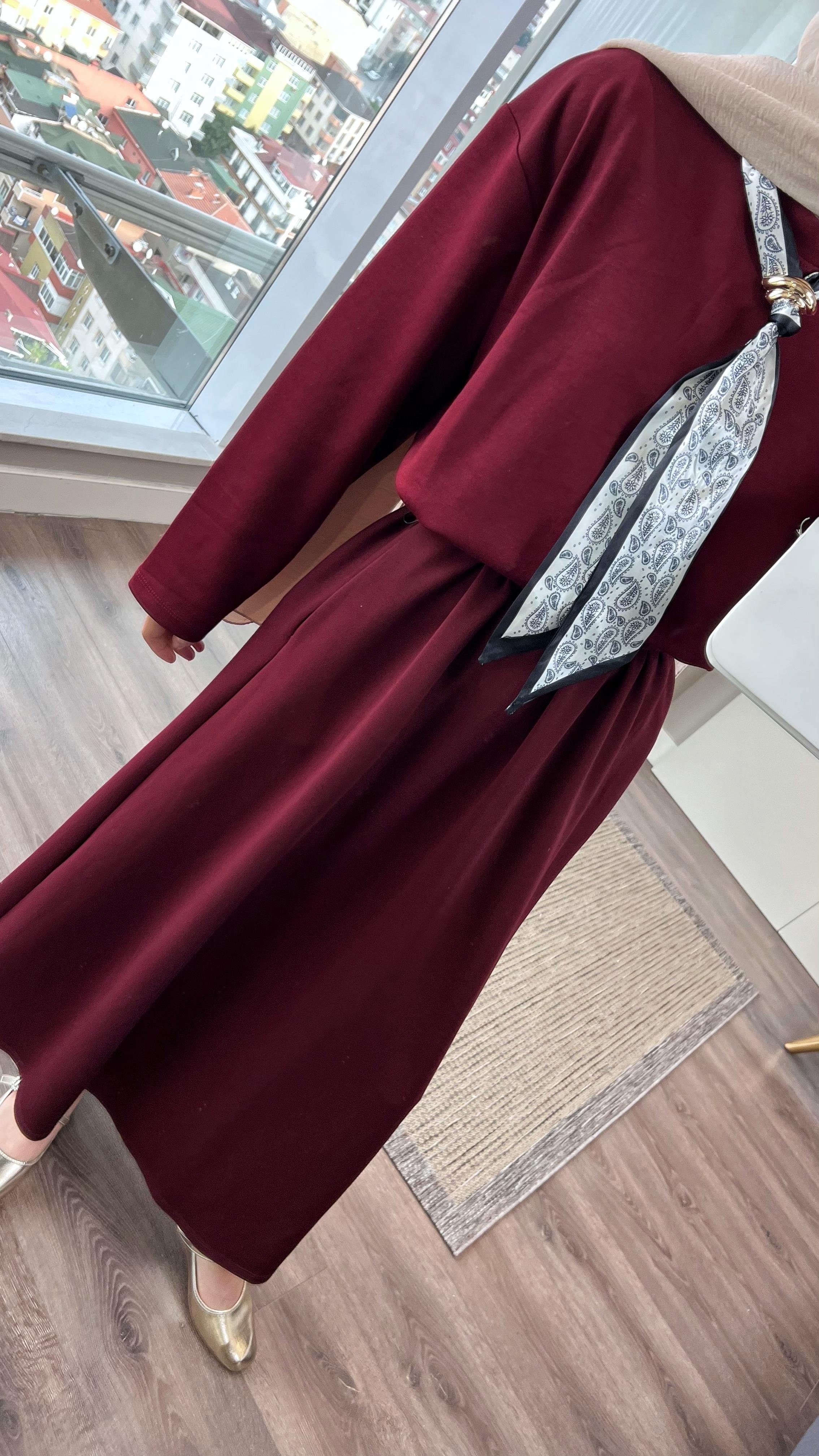 Cepli Beli Lastikli Etek BordoDubaiShowroomALT GİYİM70048