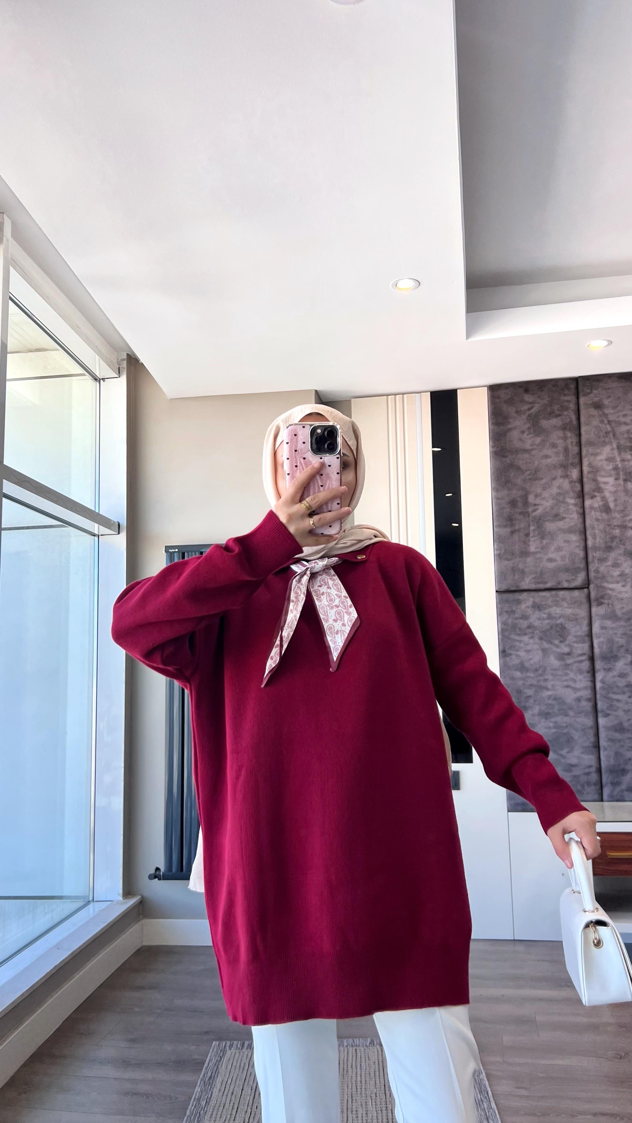 Fular Detaylı Tunik BordoDubaiShowroomÜST GİYİM01005