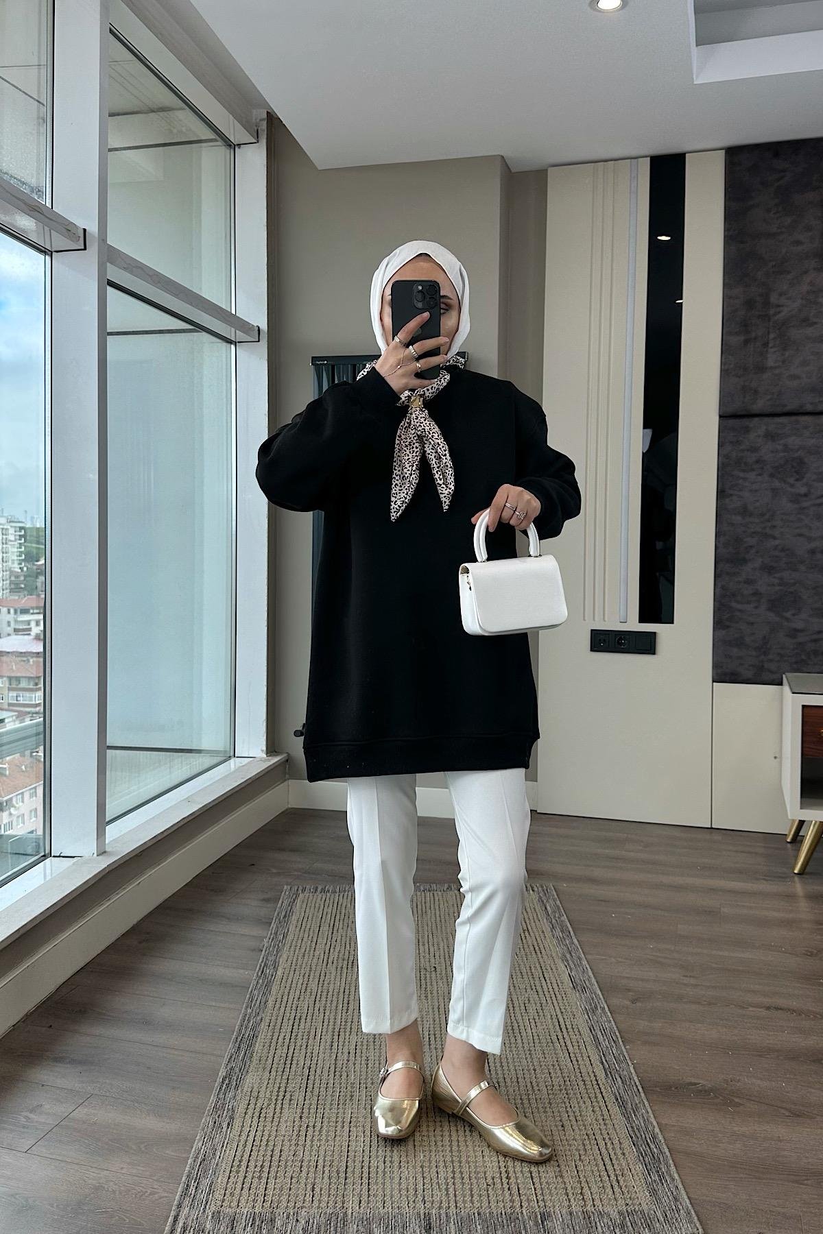 Fular Detaylı Üç iplik sweat SiyahDubaiShowroomÜST GİYİM08580