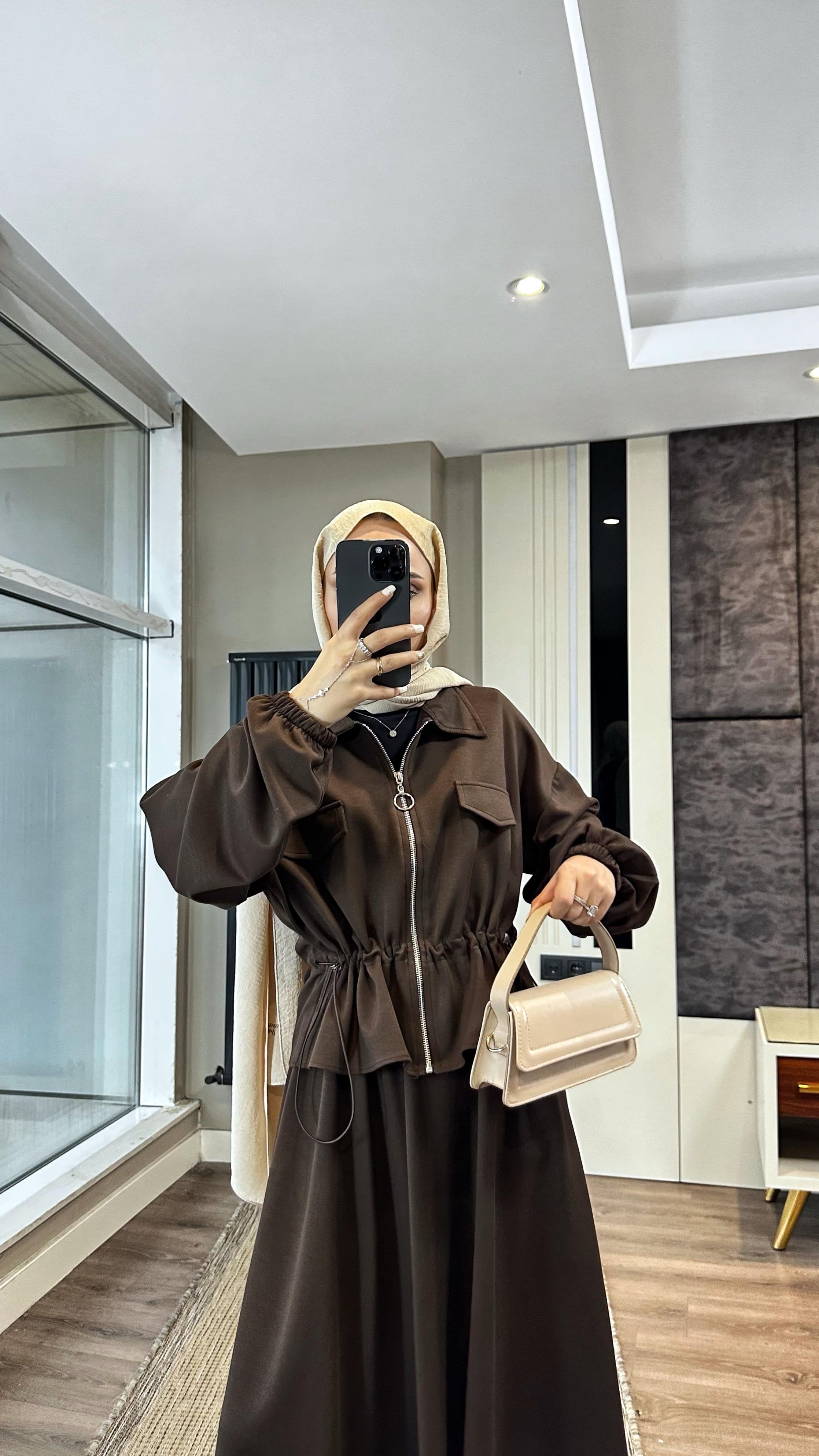 Fermuarlı Süs cep Oysho Takım Kahverengi DubaiShowroomTAKIM010223