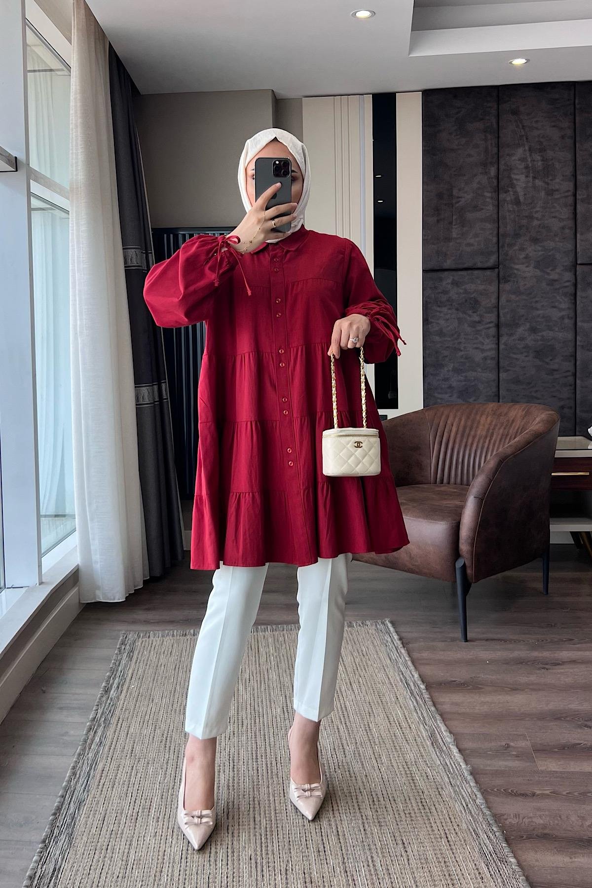 Beş kat fırfırlı kolu bağlamalı tunik DubaiShowroomÜST GİYİM1959