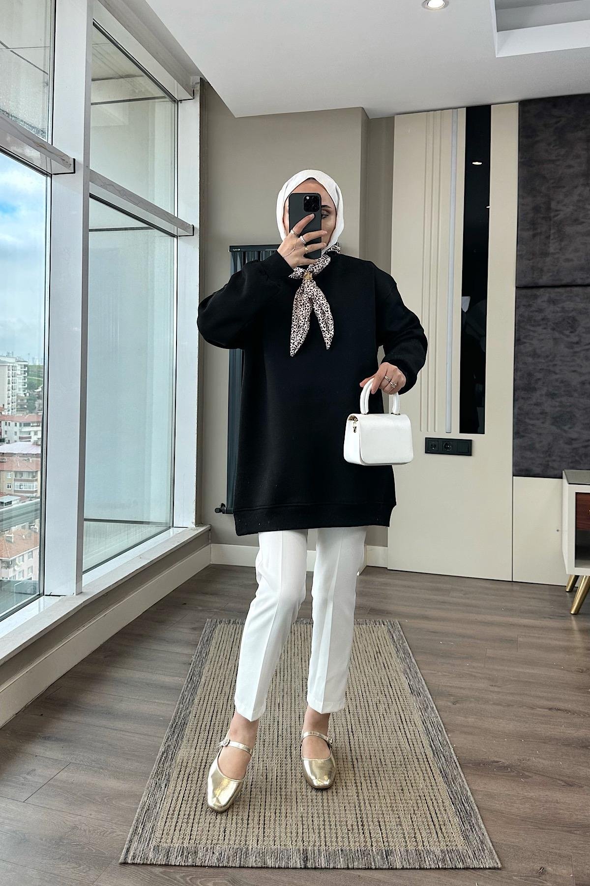 Fular Detaylı Üç iplik sweat SiyahDubaiShowroomÜST GİYİM08580
