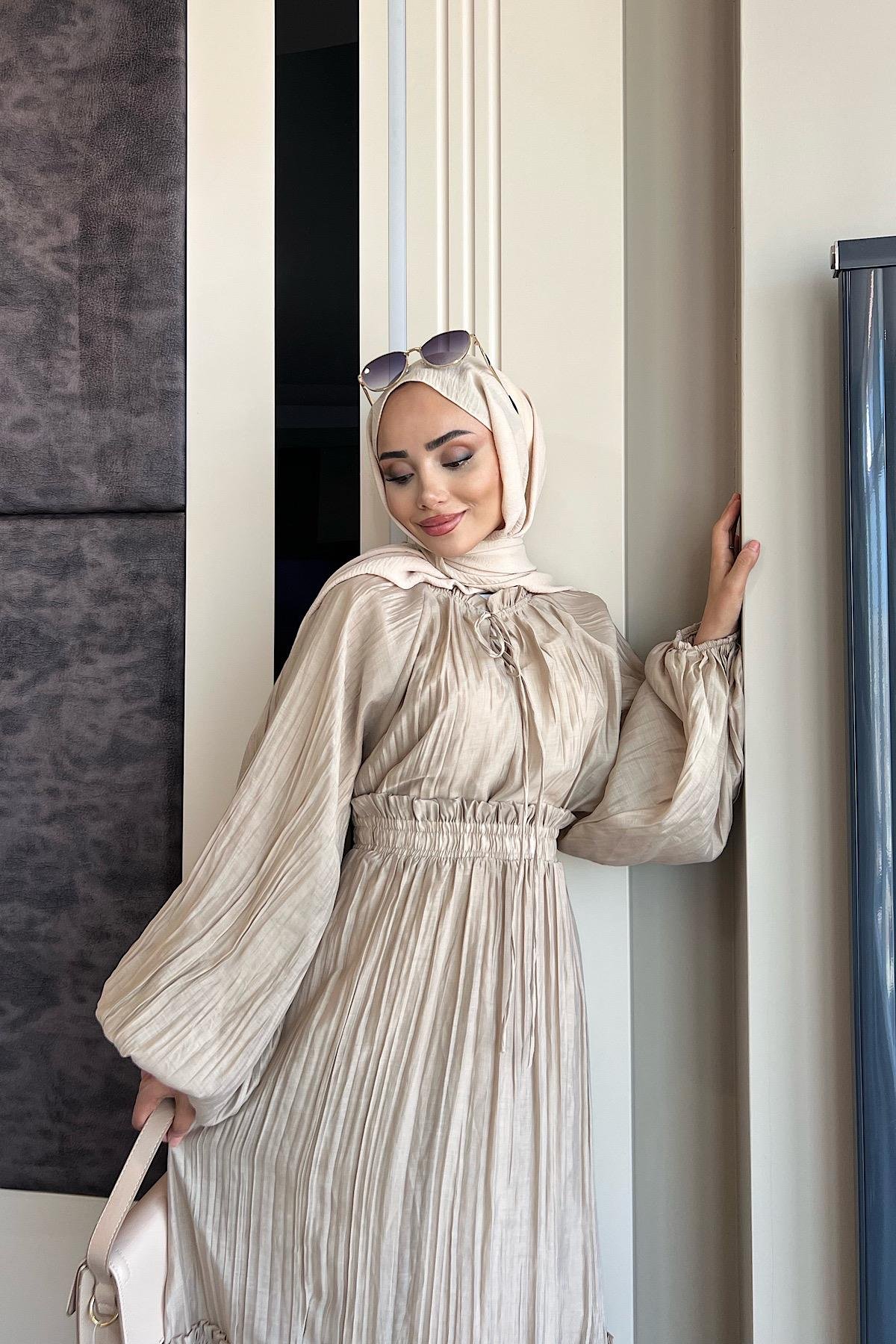 Kraşlı Vual Etekli Takım VizonDubaiShowroomTAKIM02326-VZN