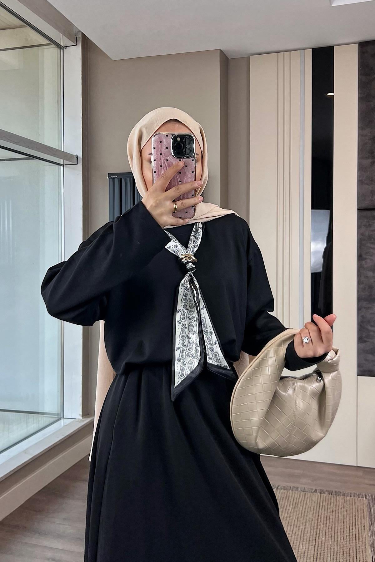 Fularlı Sweat SiyahDubaiShowroomÜST GİYİM70047