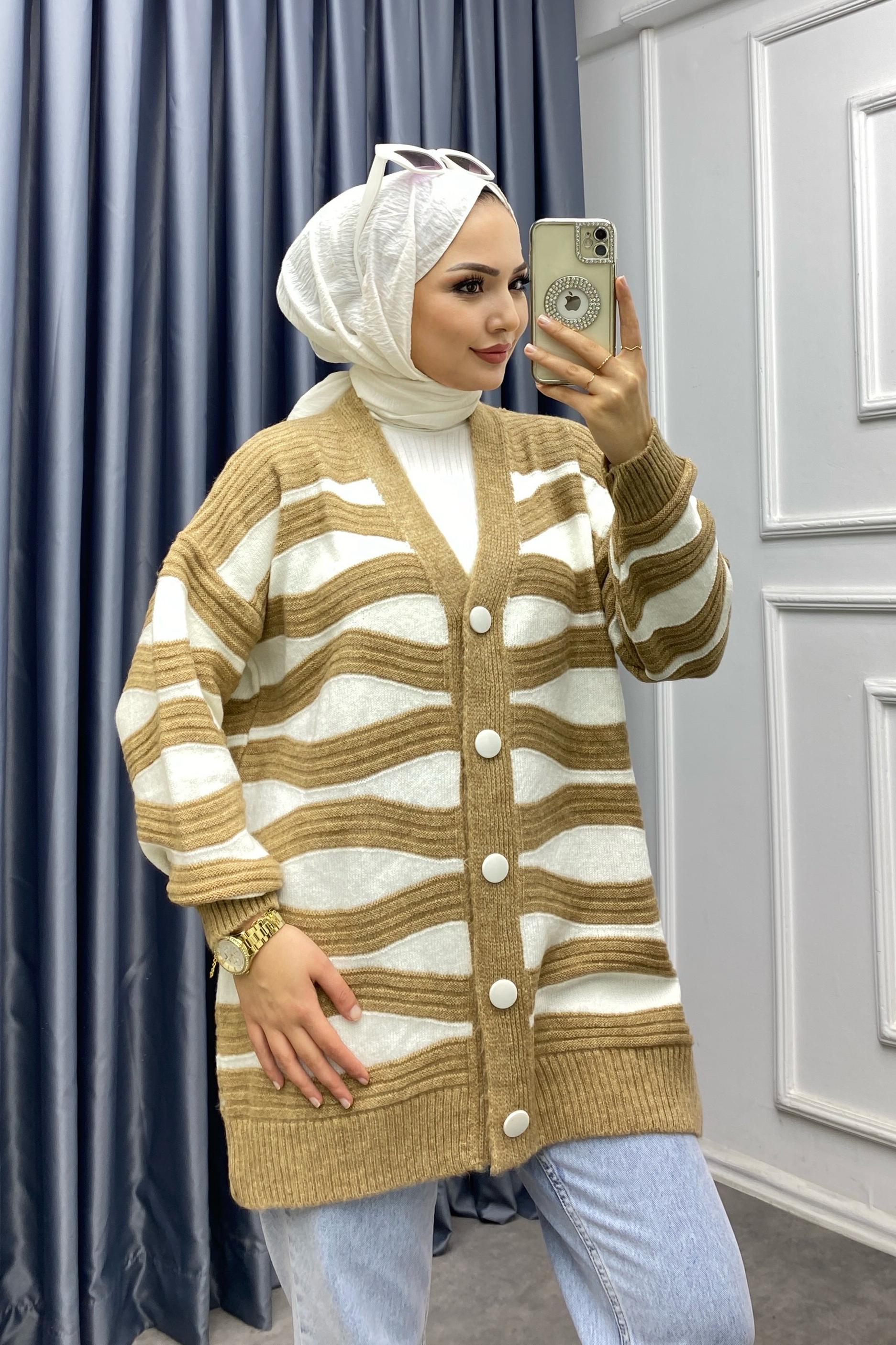 Dalgalı Hırka Camel