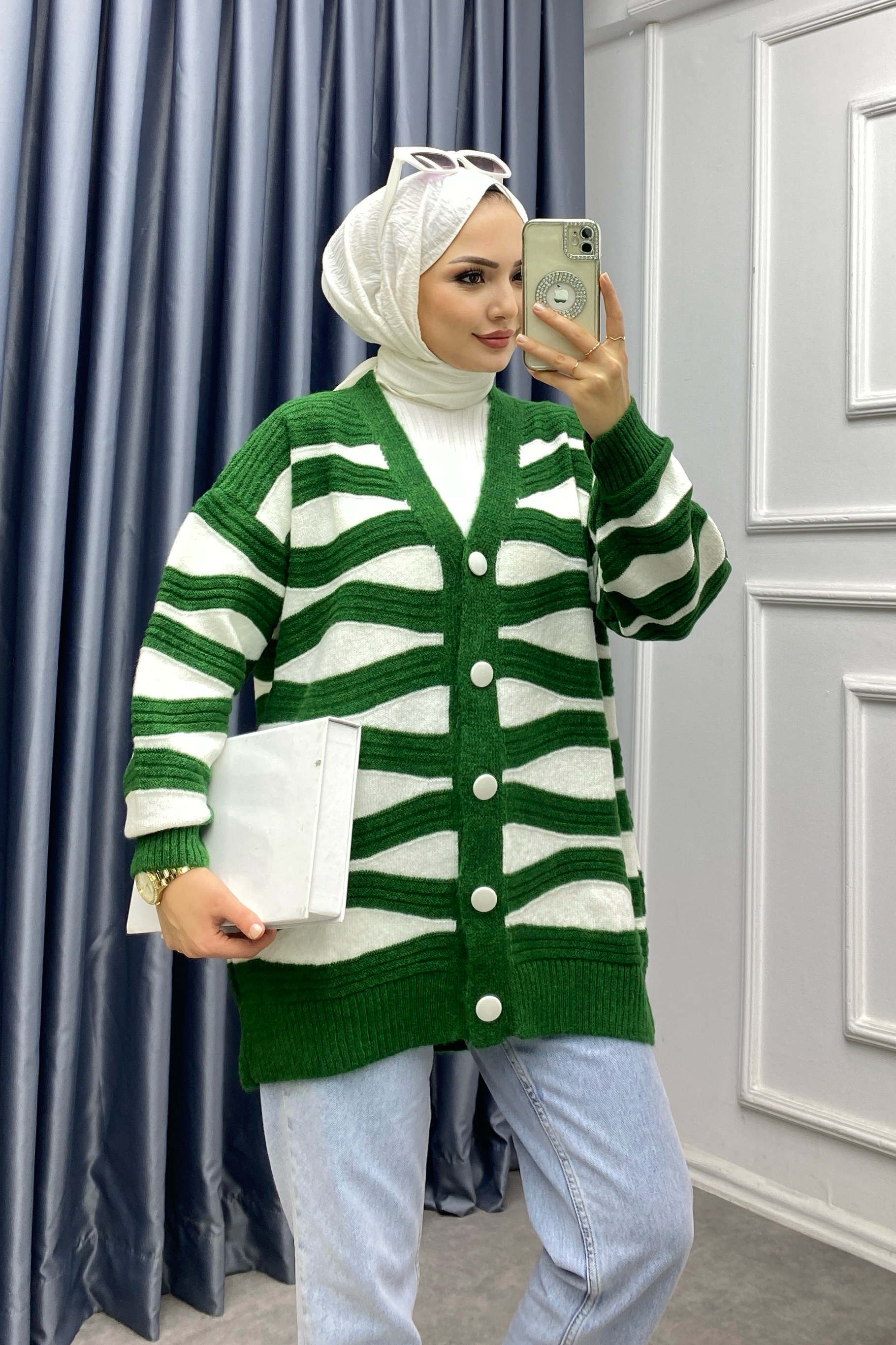 Dalgalı Hırka Yeşil