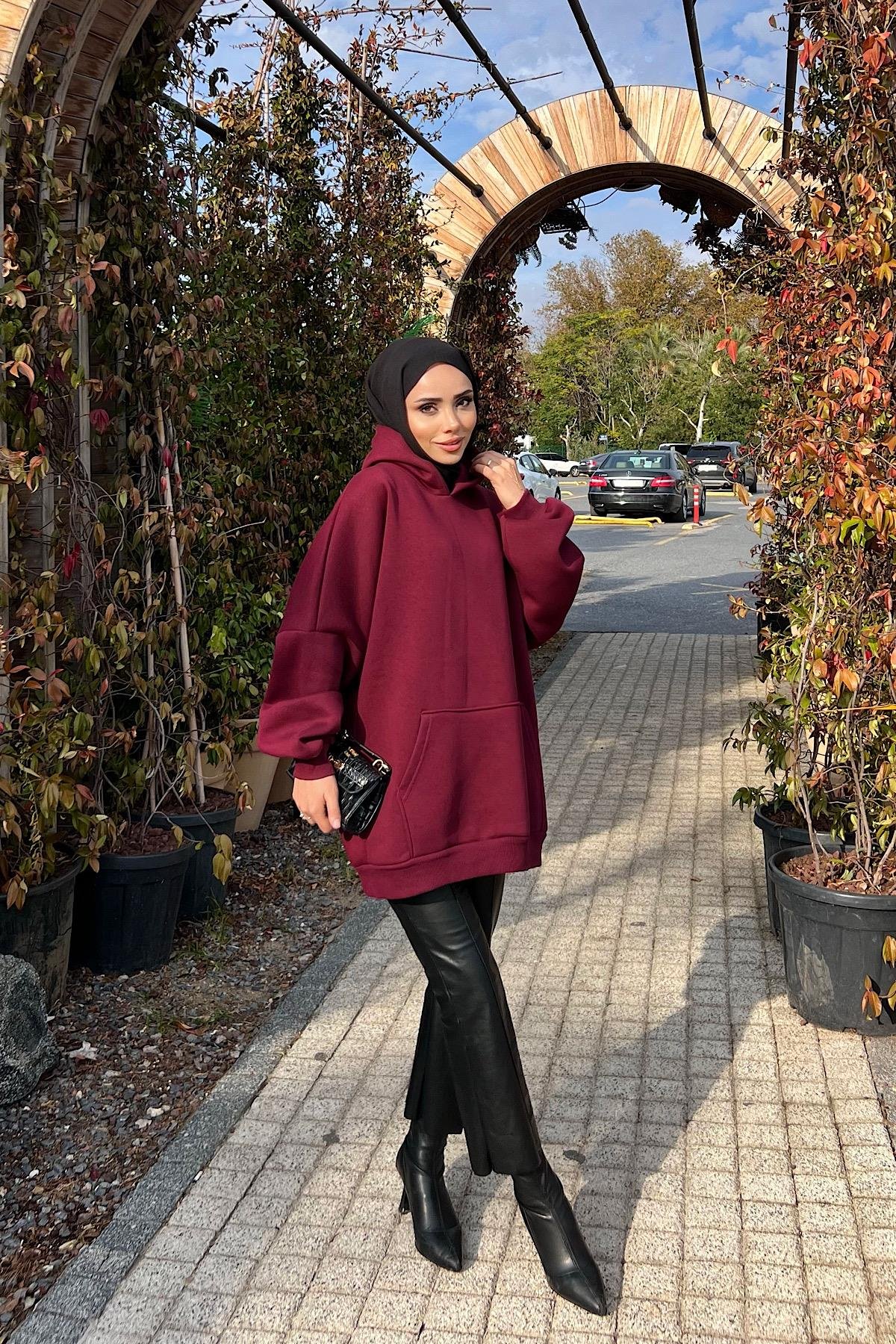 Üç İplik Kanguru Cep Sweat Vişne ÇürüğüDubaiShowroomÜST GİYİM3584