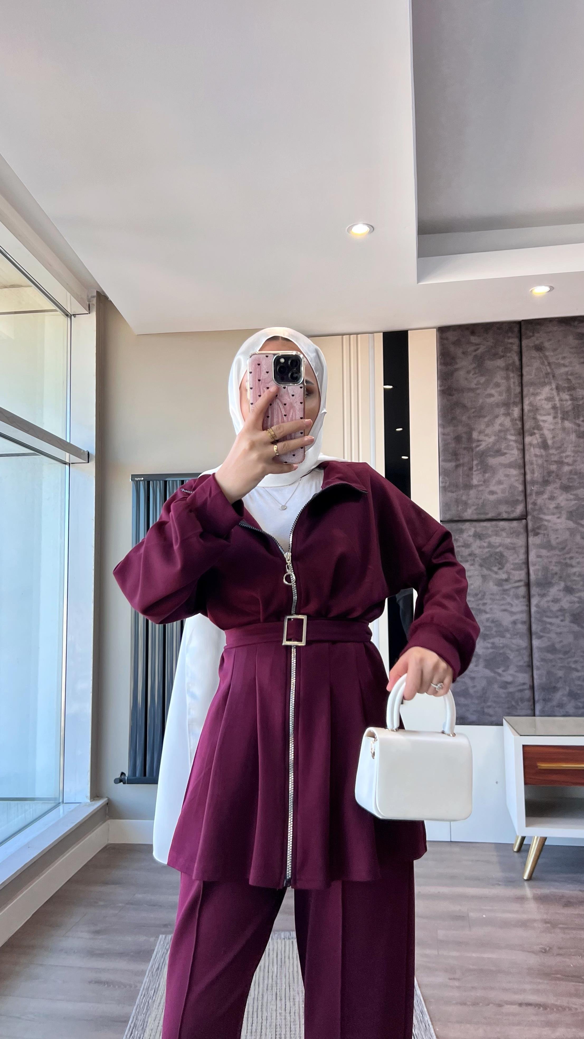Pantolonlu Takım BordoDubaiShowroomTAKIM01360