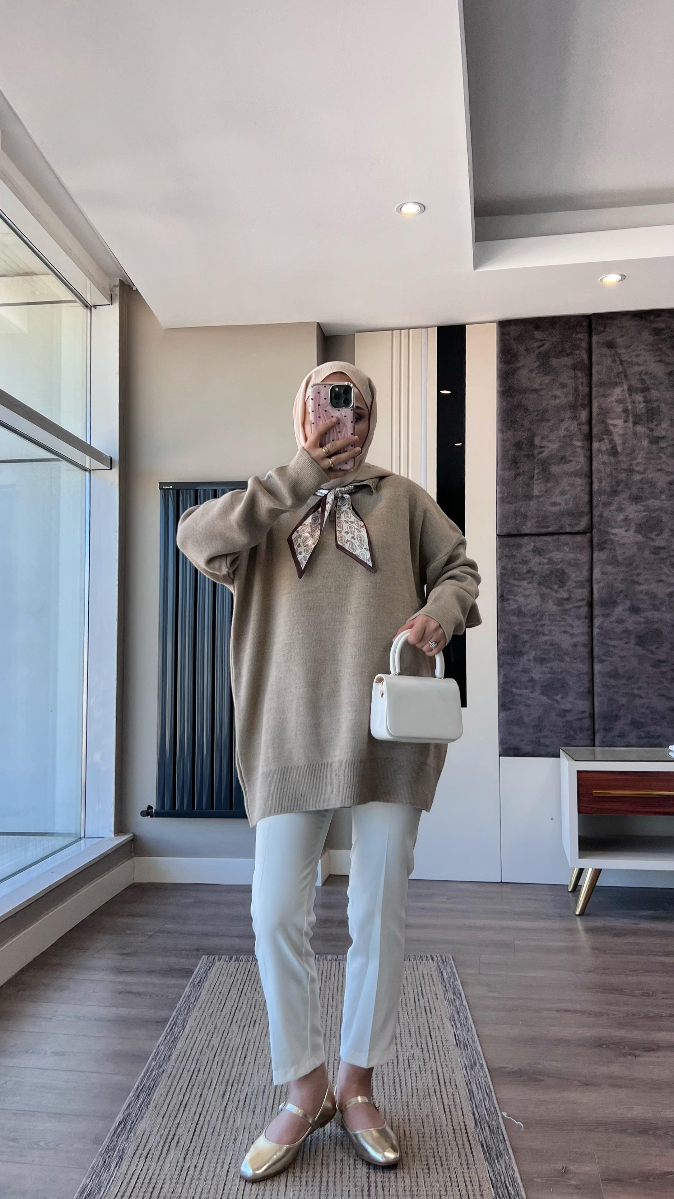 Fular Detaylı Tunik VizonDubaiShowroomÜST GİYİM01005
