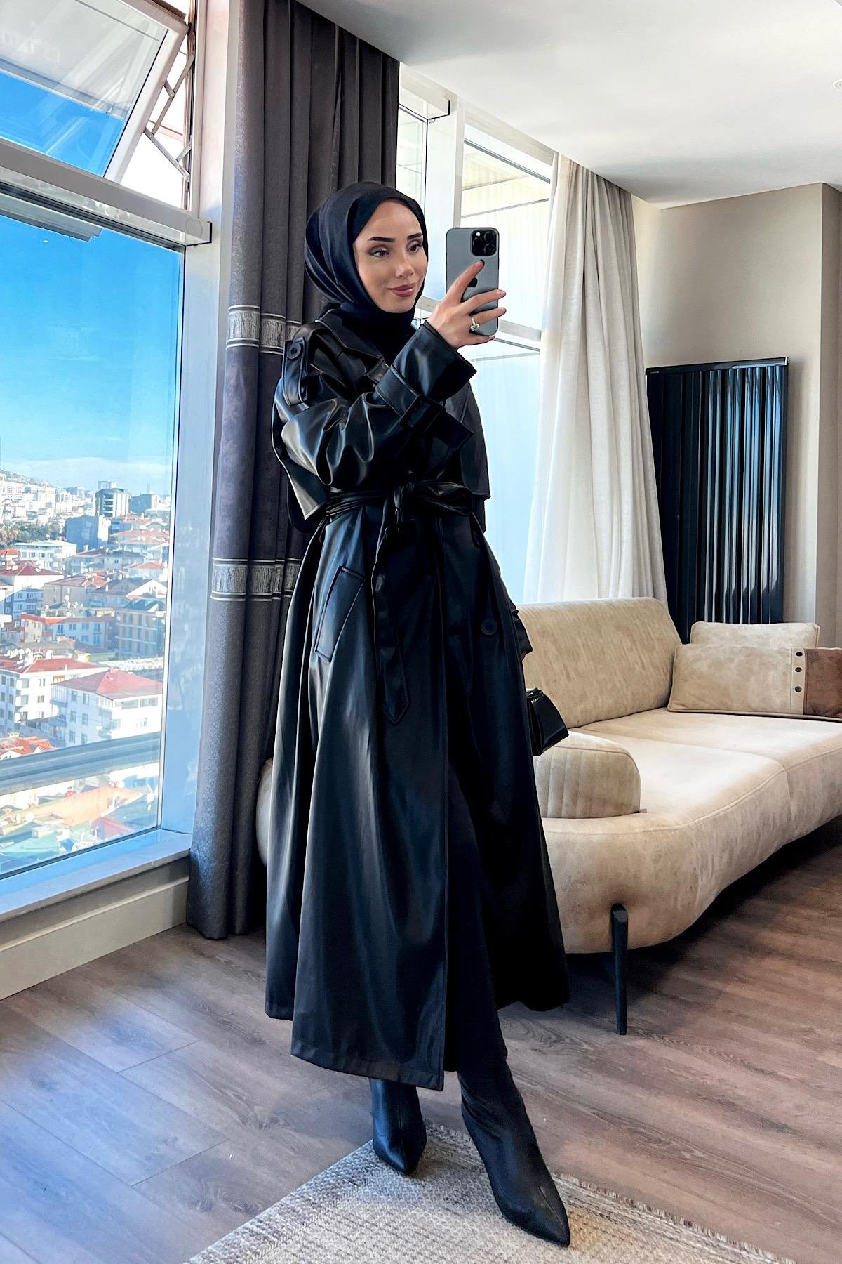 Deri trenç Siyah