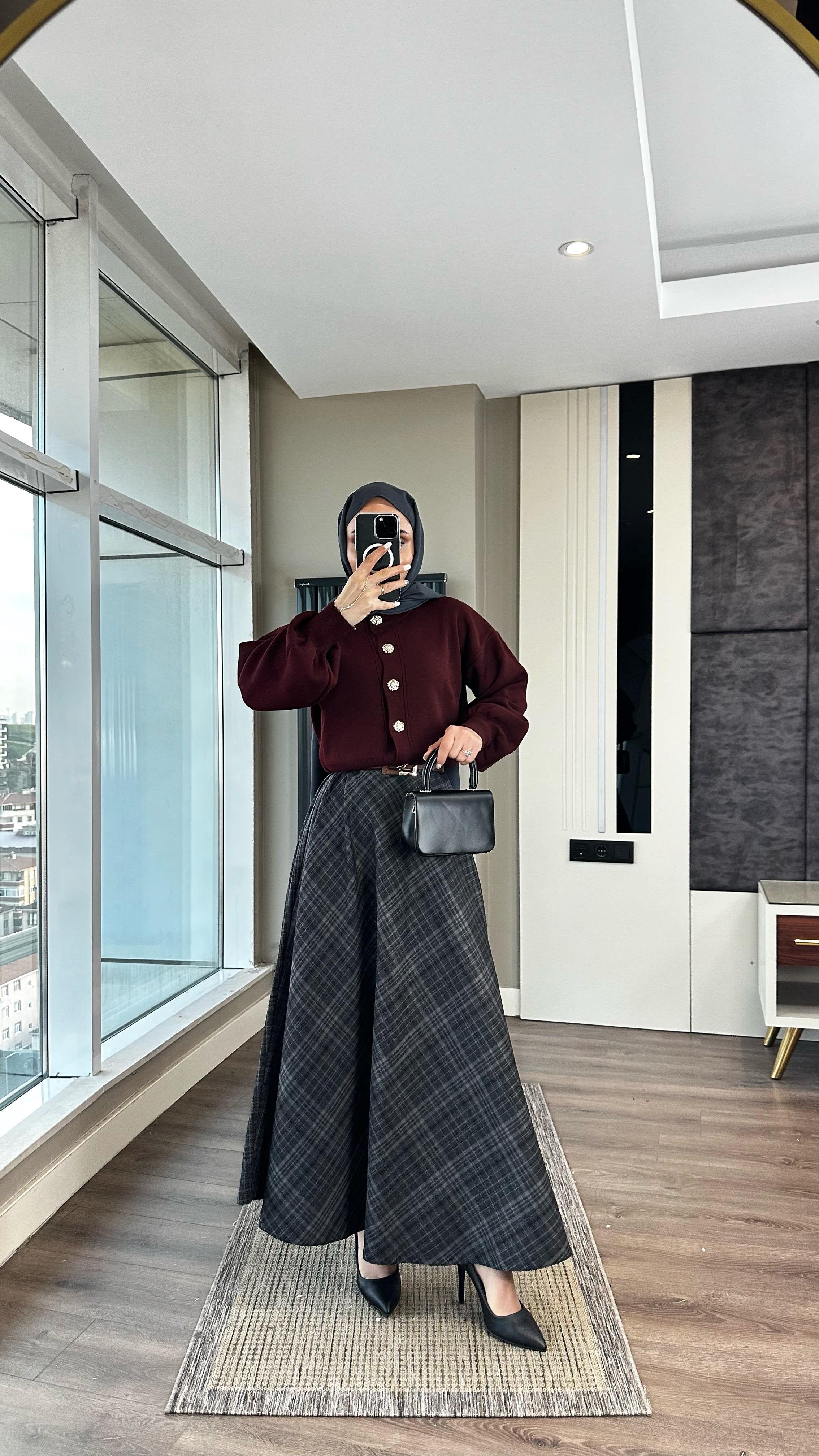 Kemerli Etek AntrasitDubaiShowroomALT GİYİM54678