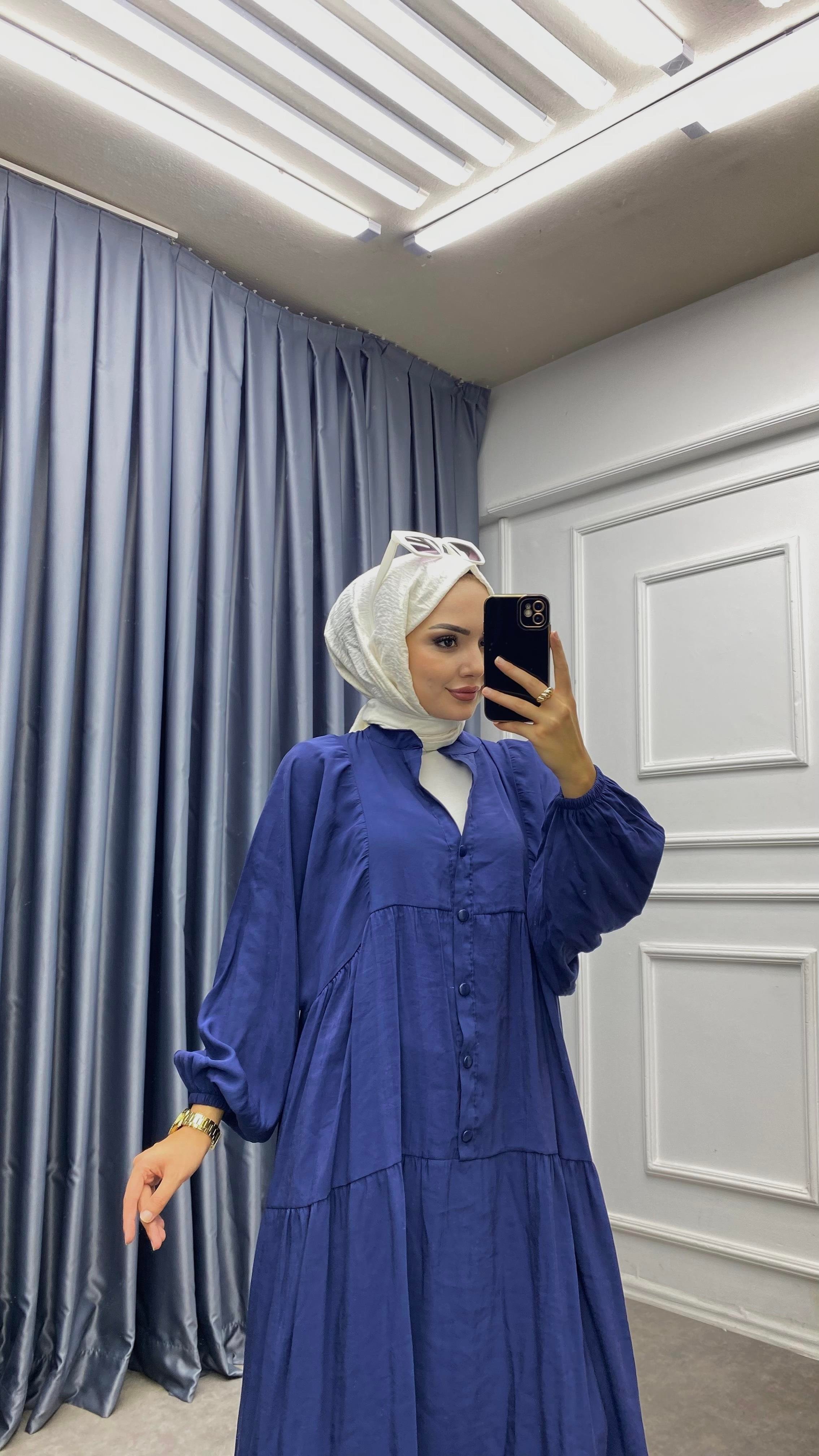 Düğmeli Elbise Lacivert