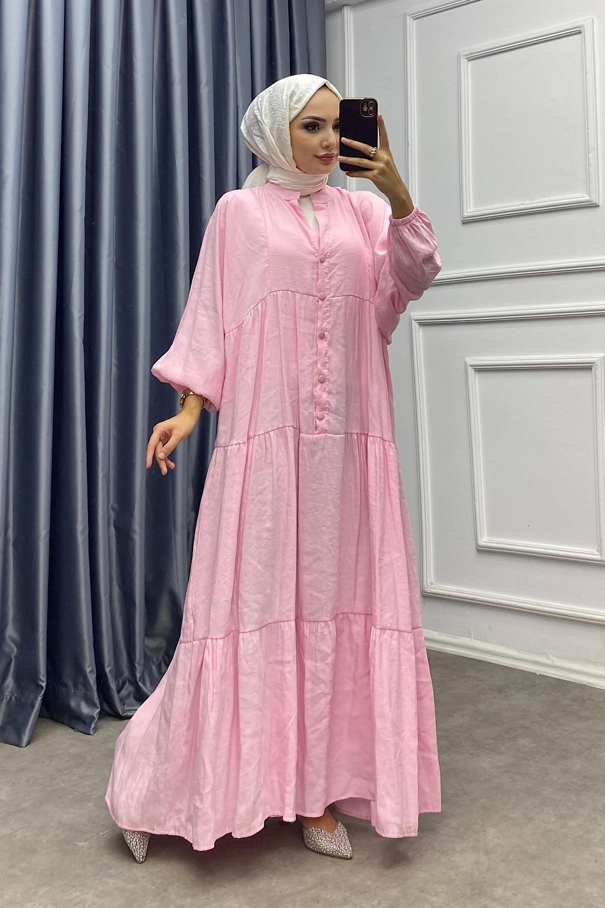 Düğmeli Elbise Pembe