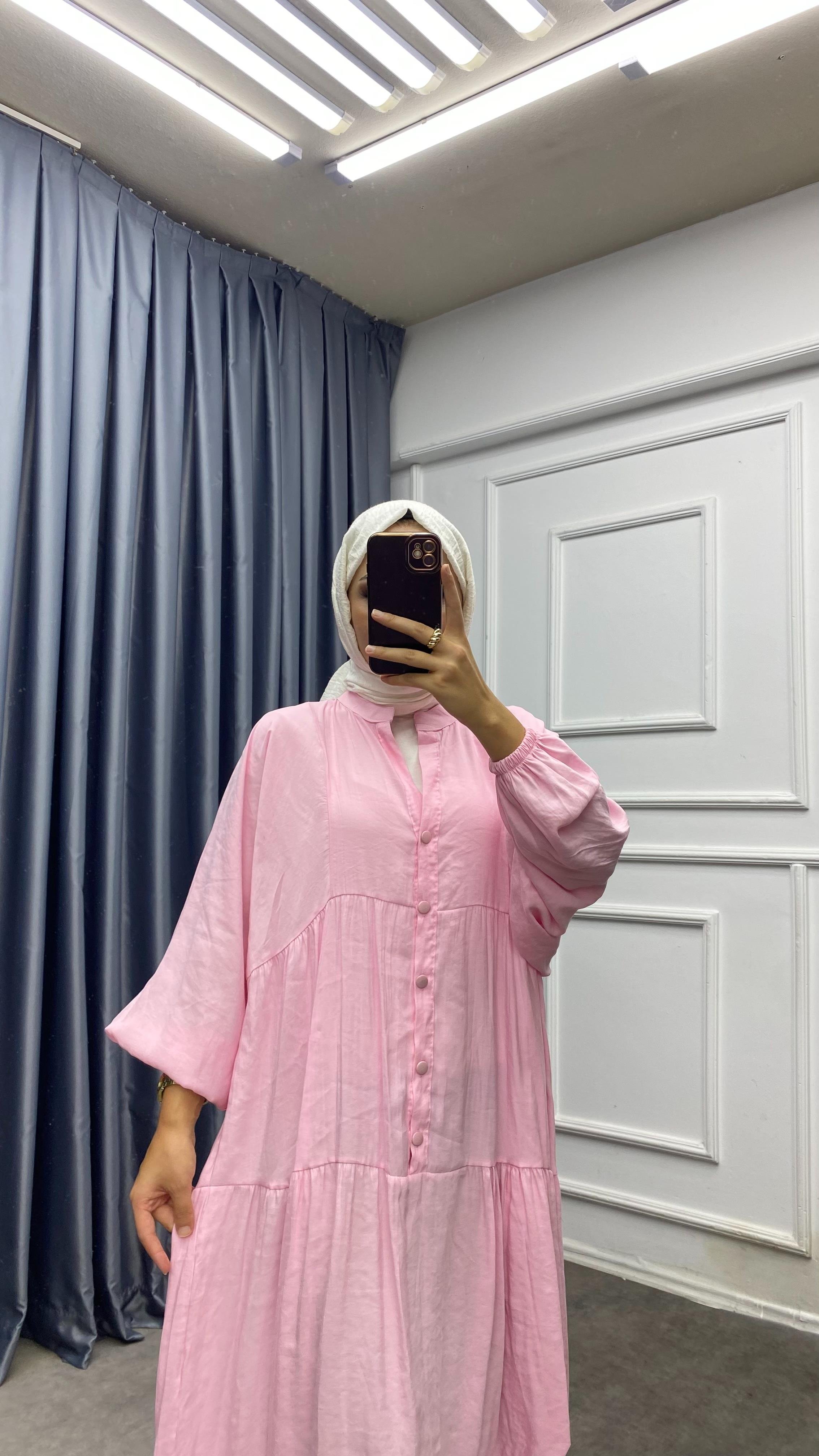 Düğmeli Elbise Pembe