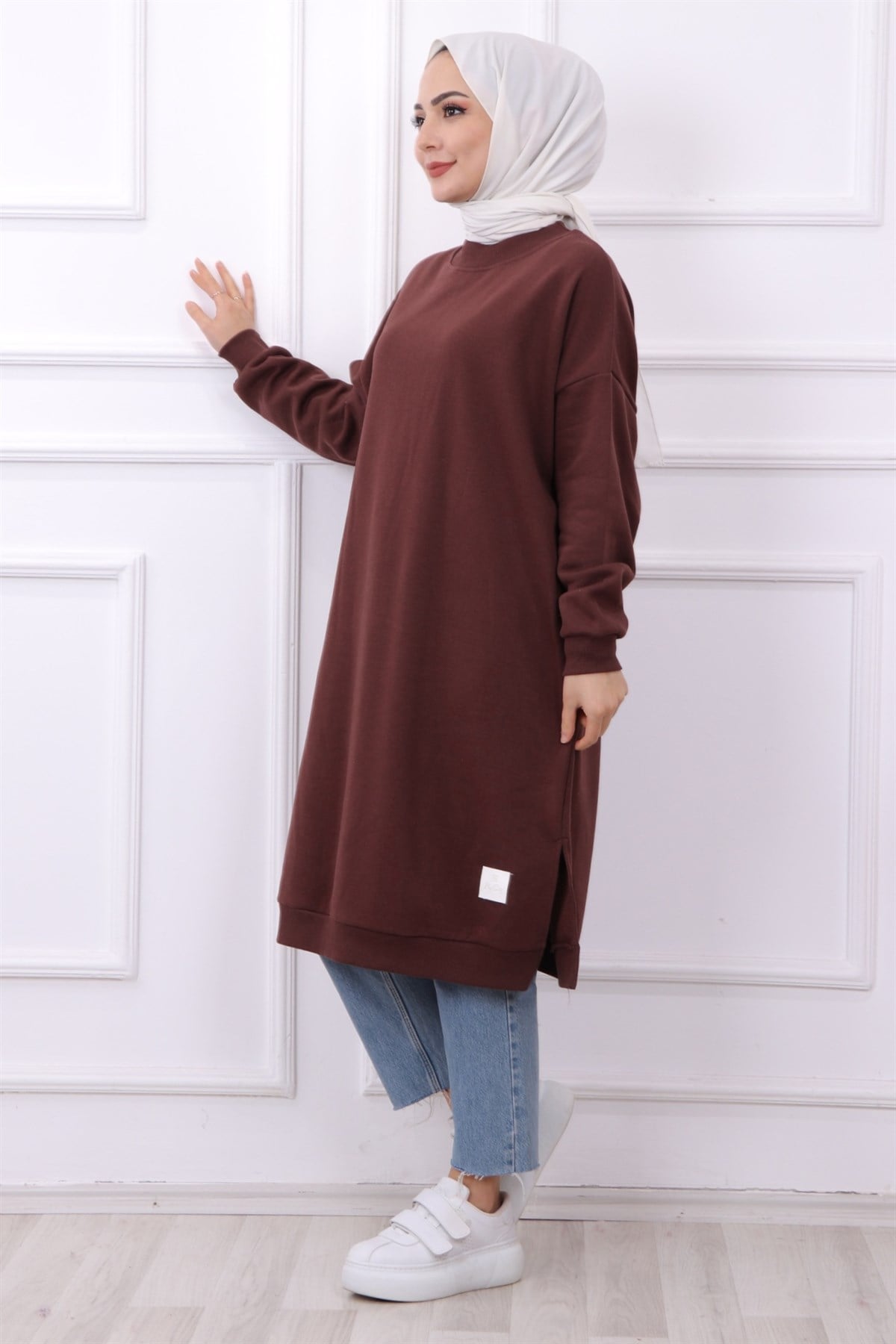 DÜZ BASIC ÜÇ İPLİK TUNİK KAHVE
