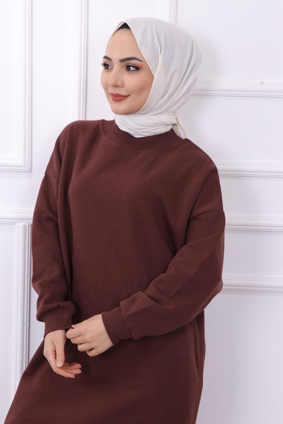 DÜZ BASIC ÜÇ İPLİK TUNİK KAHVE