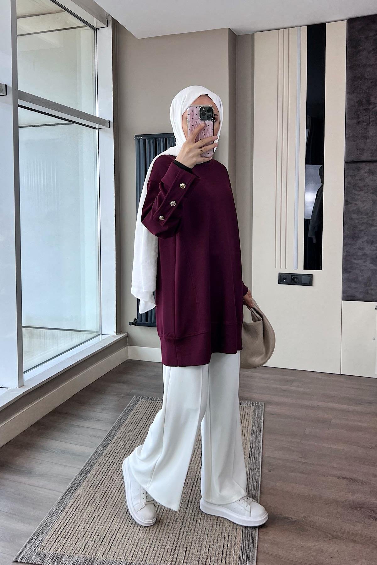 Kolu Düğme Detaylı Sweat BordoDubaiShowroomÜST GİYİM011230