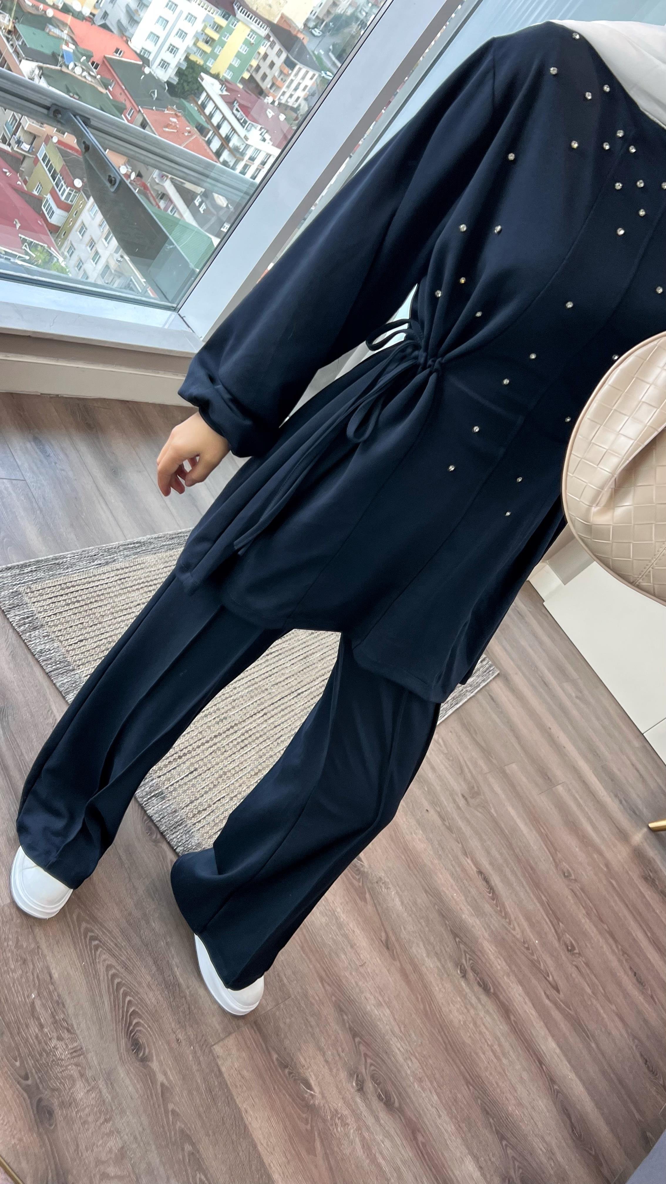 Taşlı İkili Takım Lacivert DubaiShowroomTAKIM41544