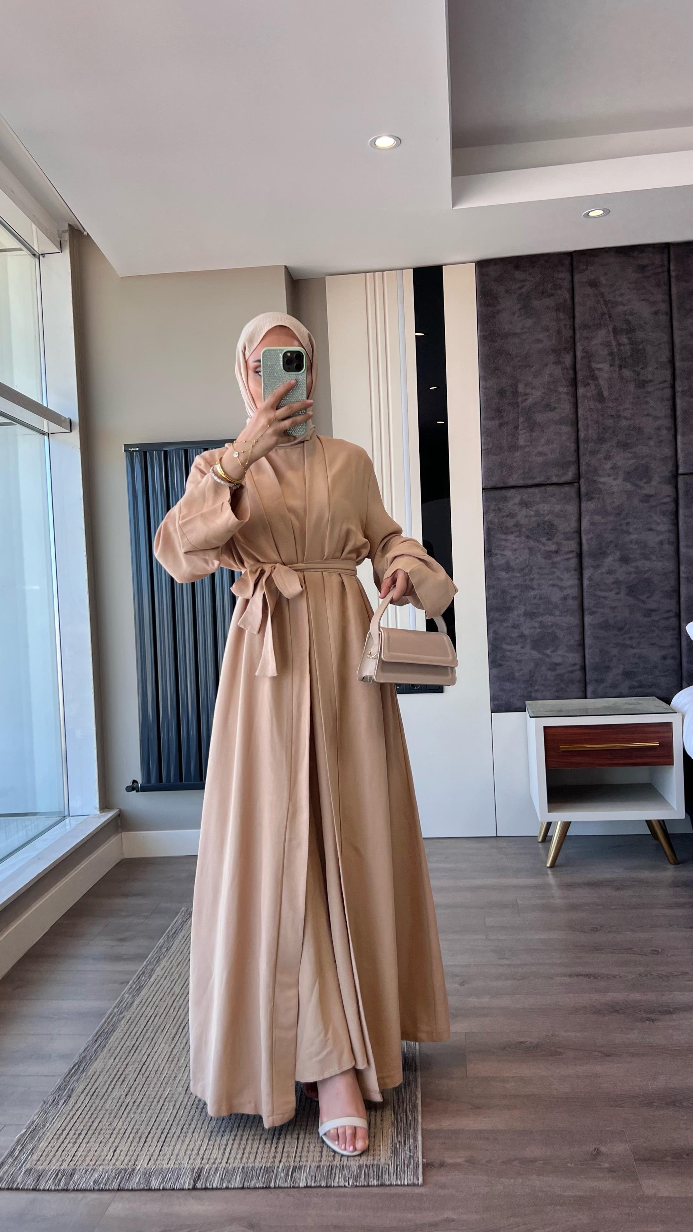 İçi Sıfır Kol İkili Abaya Takım CamelDubaiShowroomELBİSELER049190-CML