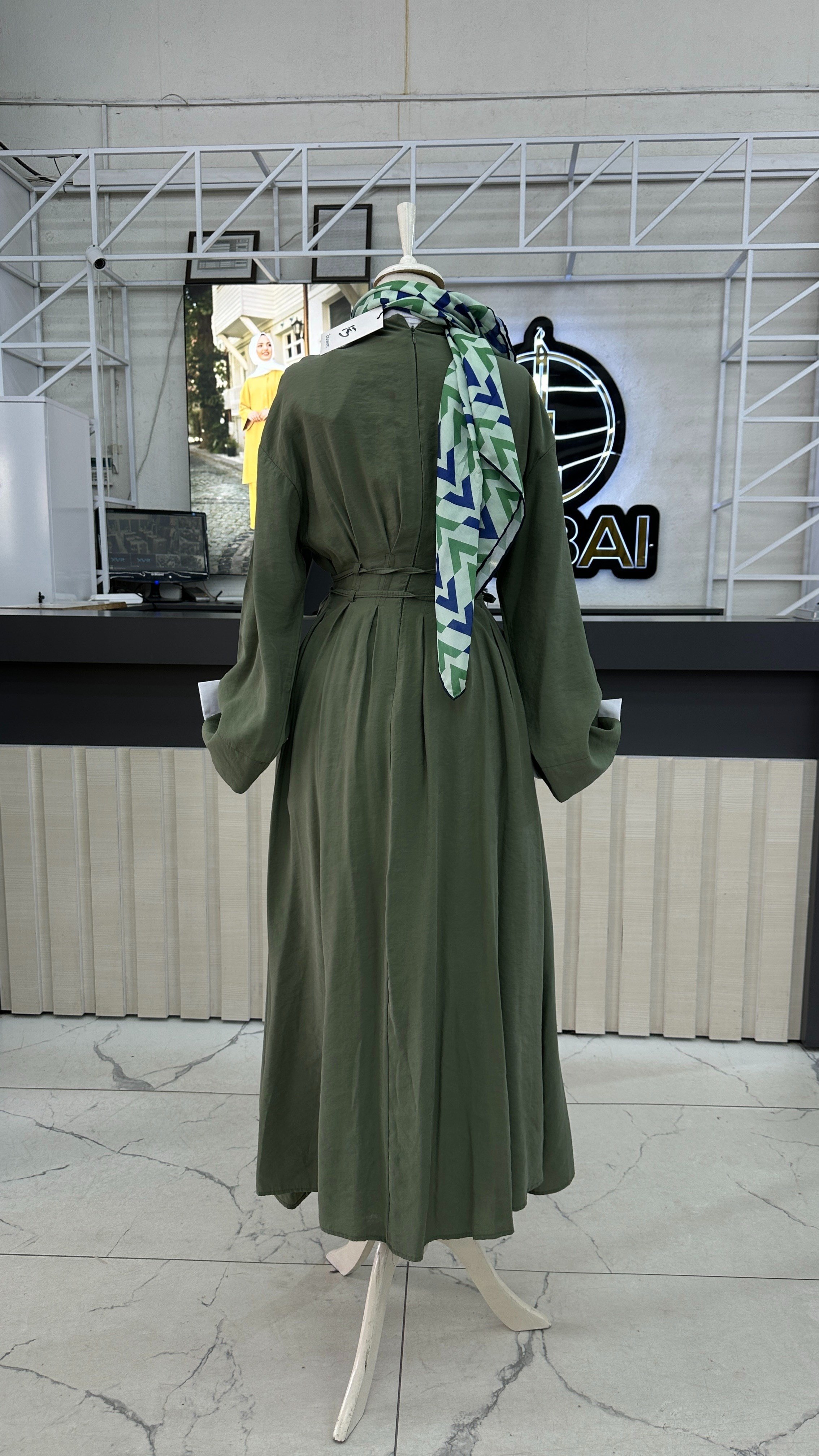 Bağlamalı Elbise Yeşil DubaiShowroomELBİSELER01198