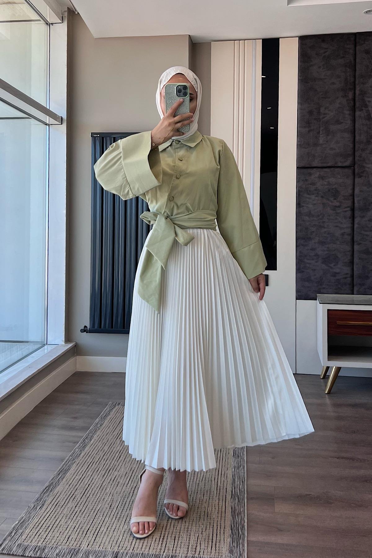 Bağlamalı Gömlek YeşilDubaiShowroomÜST GİYİM00863-YŞL