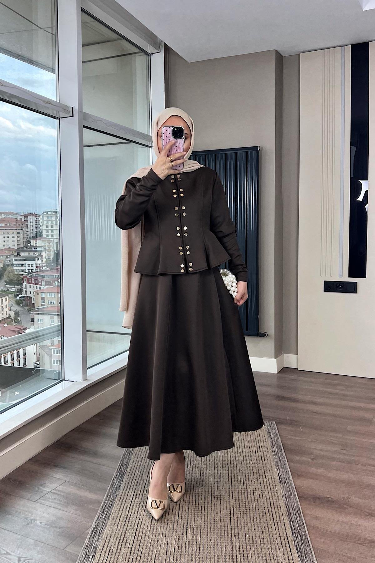 Çıtçıt Detay Skuba Takım Kahverengi DubaiShowroomTAKIM07730