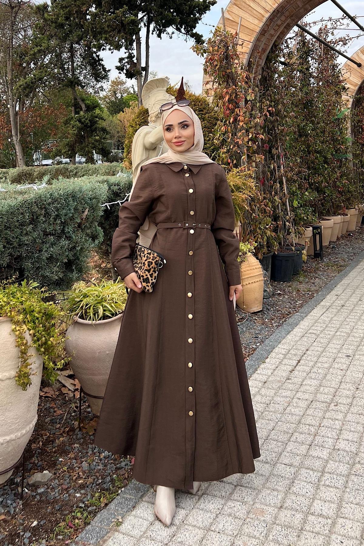 Kemerli Elbise KahverengiDubaiShowroomELBİSELER01152