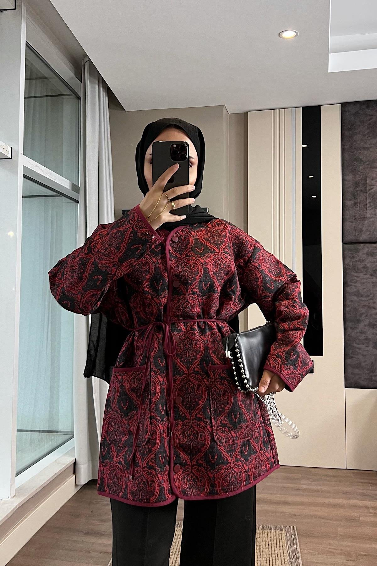 Desenli Kimono BordoDubaiShowroomDIŞ GİYİM01983