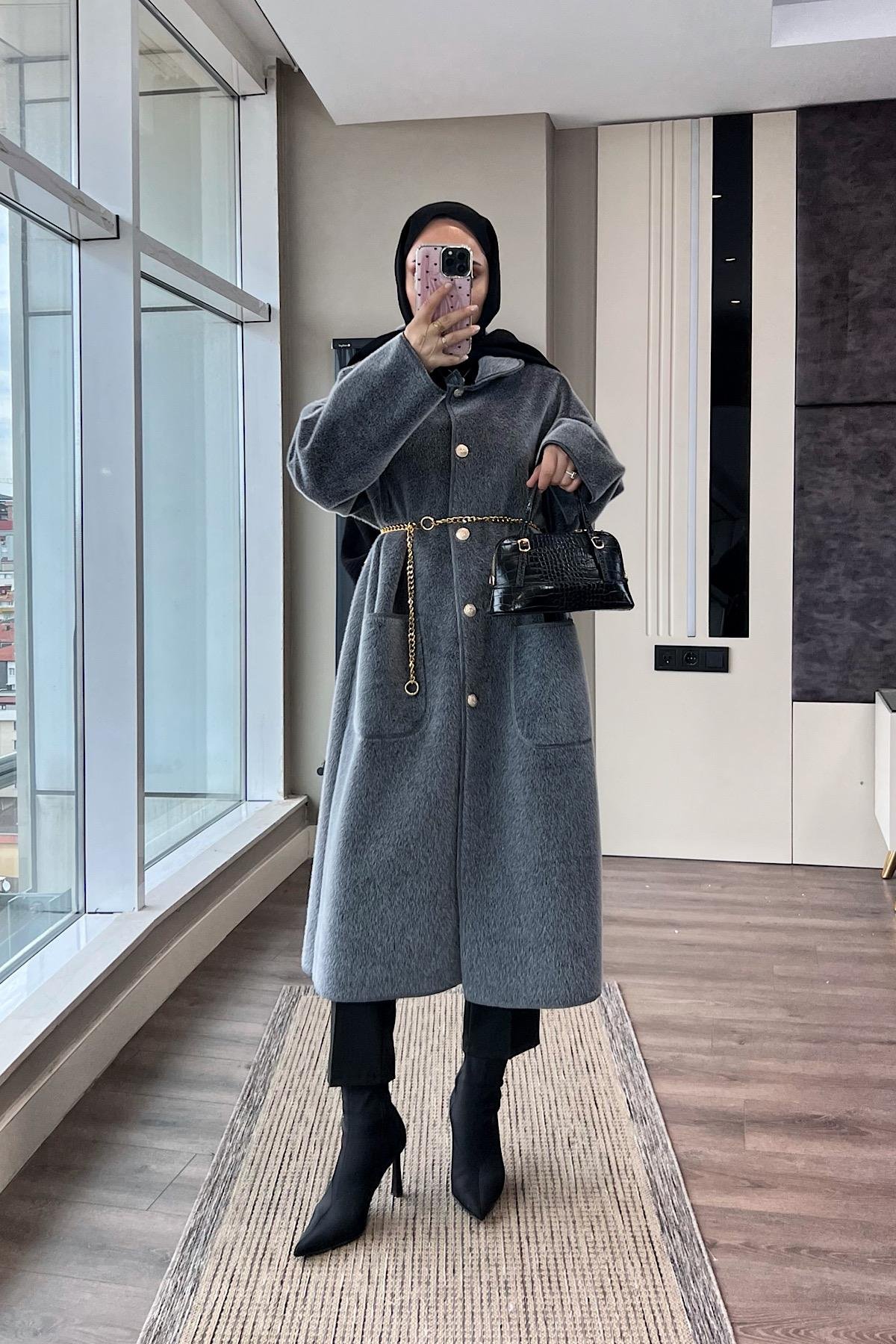 Bebe Yaka Fox Kumaş Kap GriDubaiShowroomDIŞ GİYİM70029-Gri