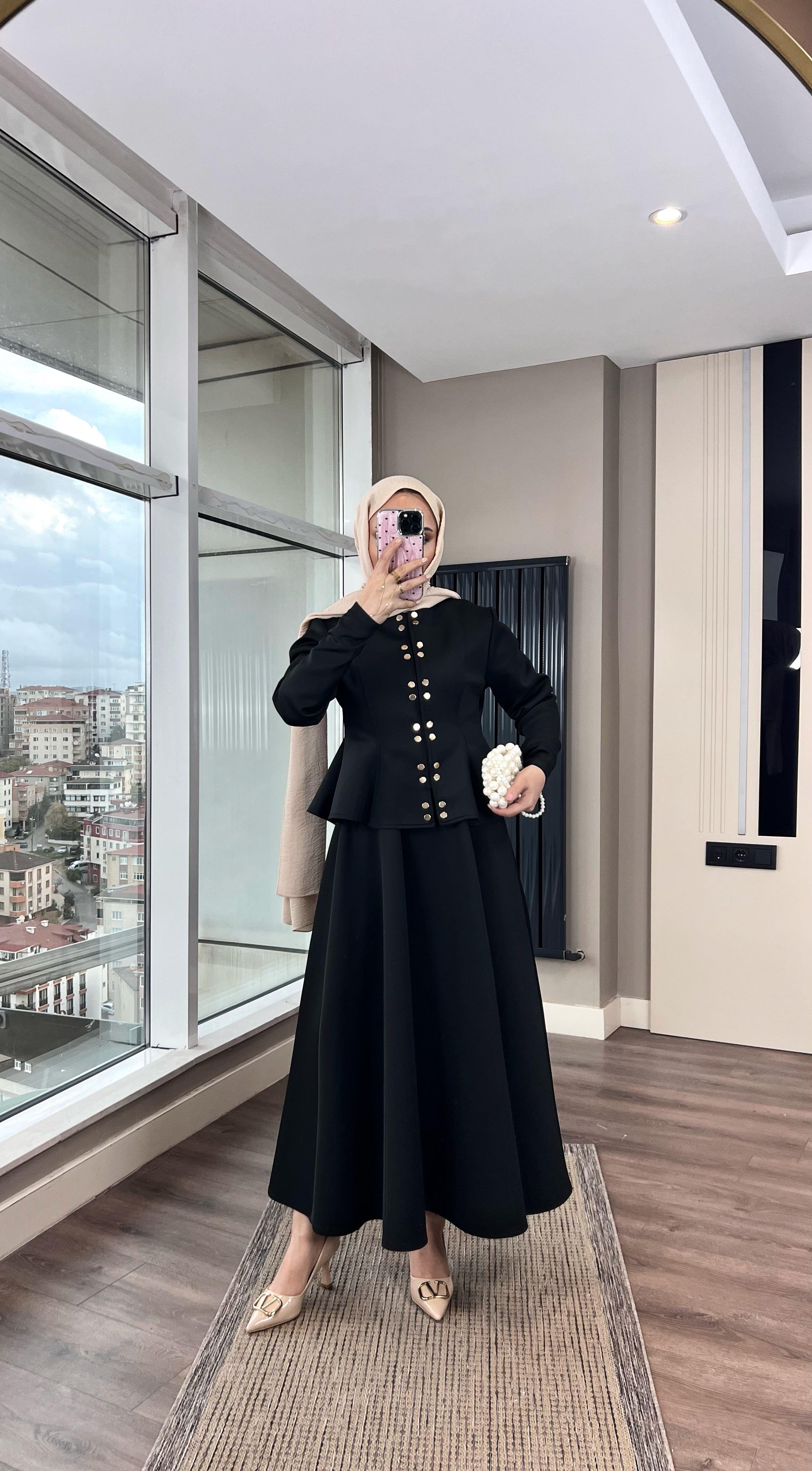 Çıtçıt Detay Skuba Takım SiyahDubaiShowroomTAKIM07730