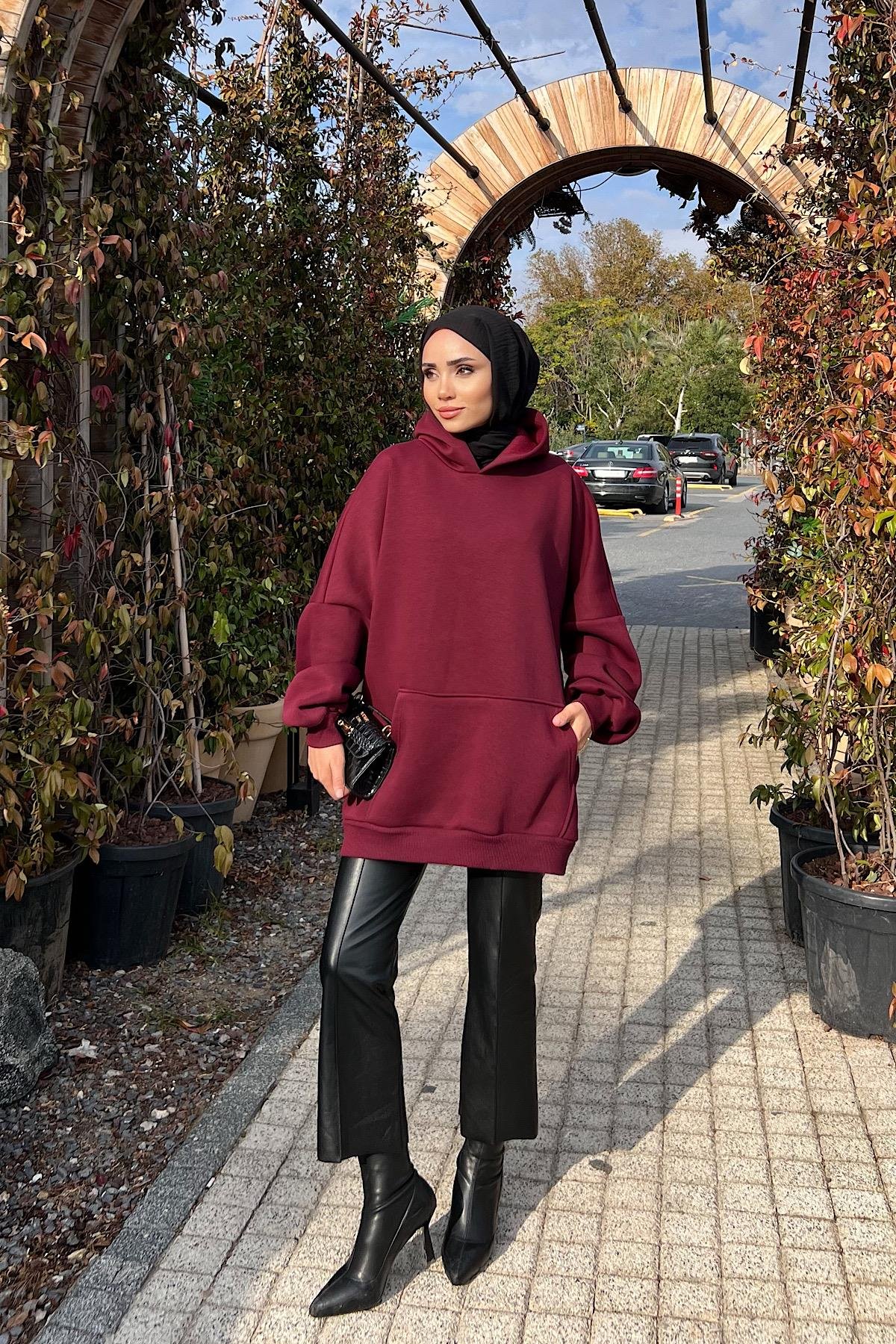 Üç İplik Kanguru Cep Sweat Vişne ÇürüğüDubaiShowroomÜST GİYİM3584