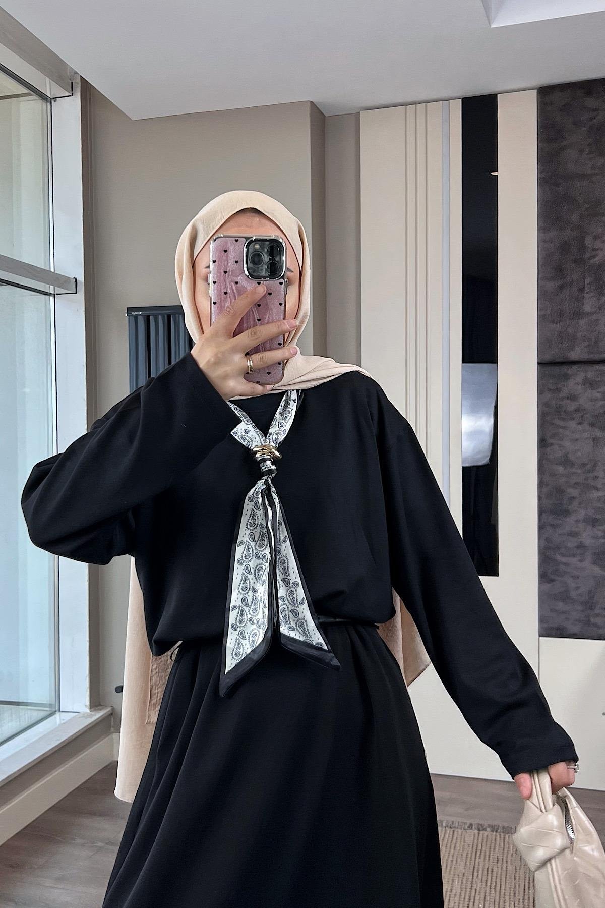 Fularlı Sweat SiyahDubaiShowroomÜST GİYİM70047