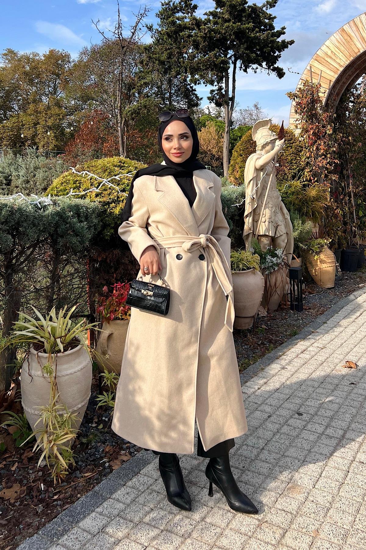 Astarlı Kaşe Kaban BejDubaiShowroomDIŞ GİYİM03056