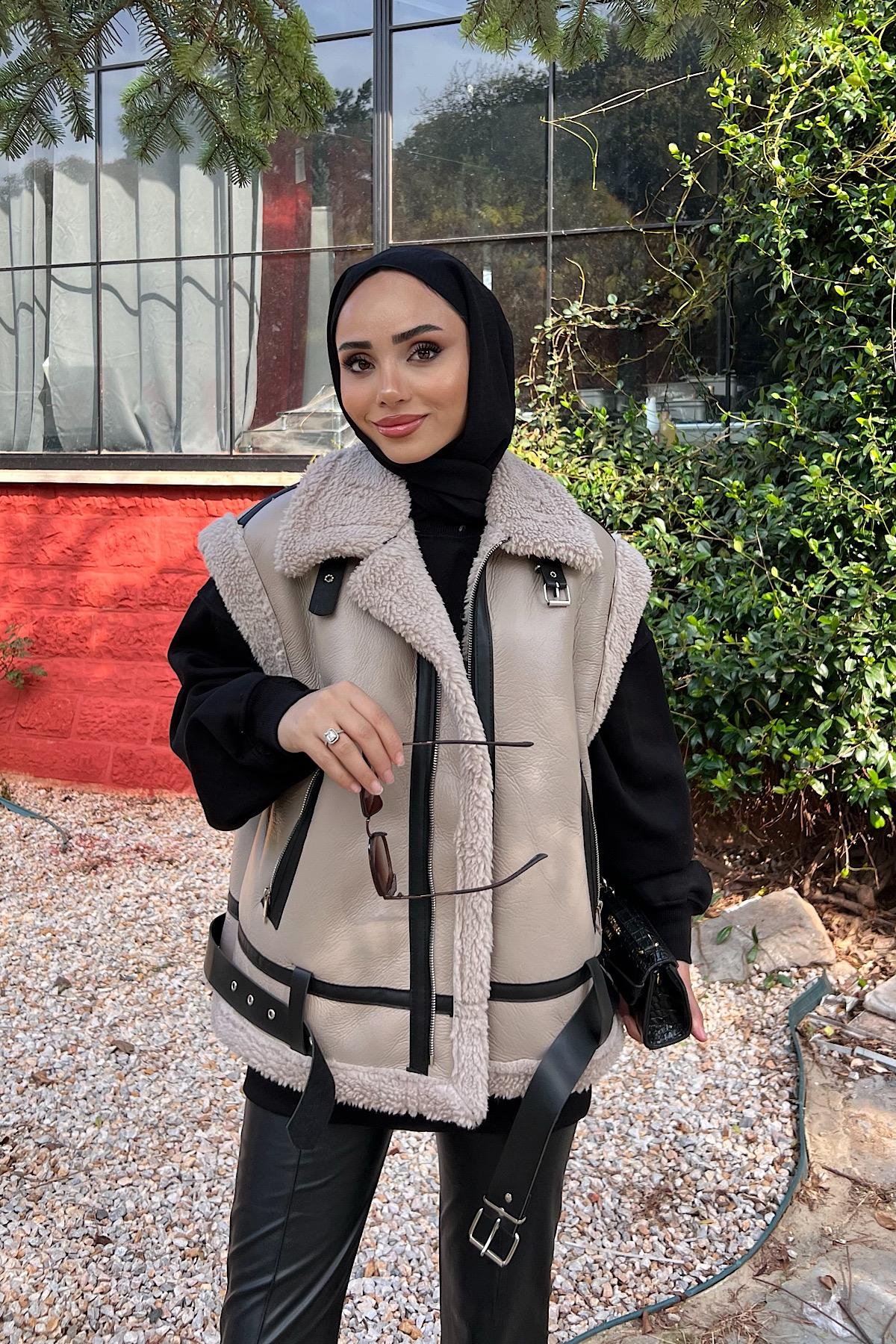 Deri Kuzu Yelek BejDubaiShowroomDIŞ GİYİM03144
